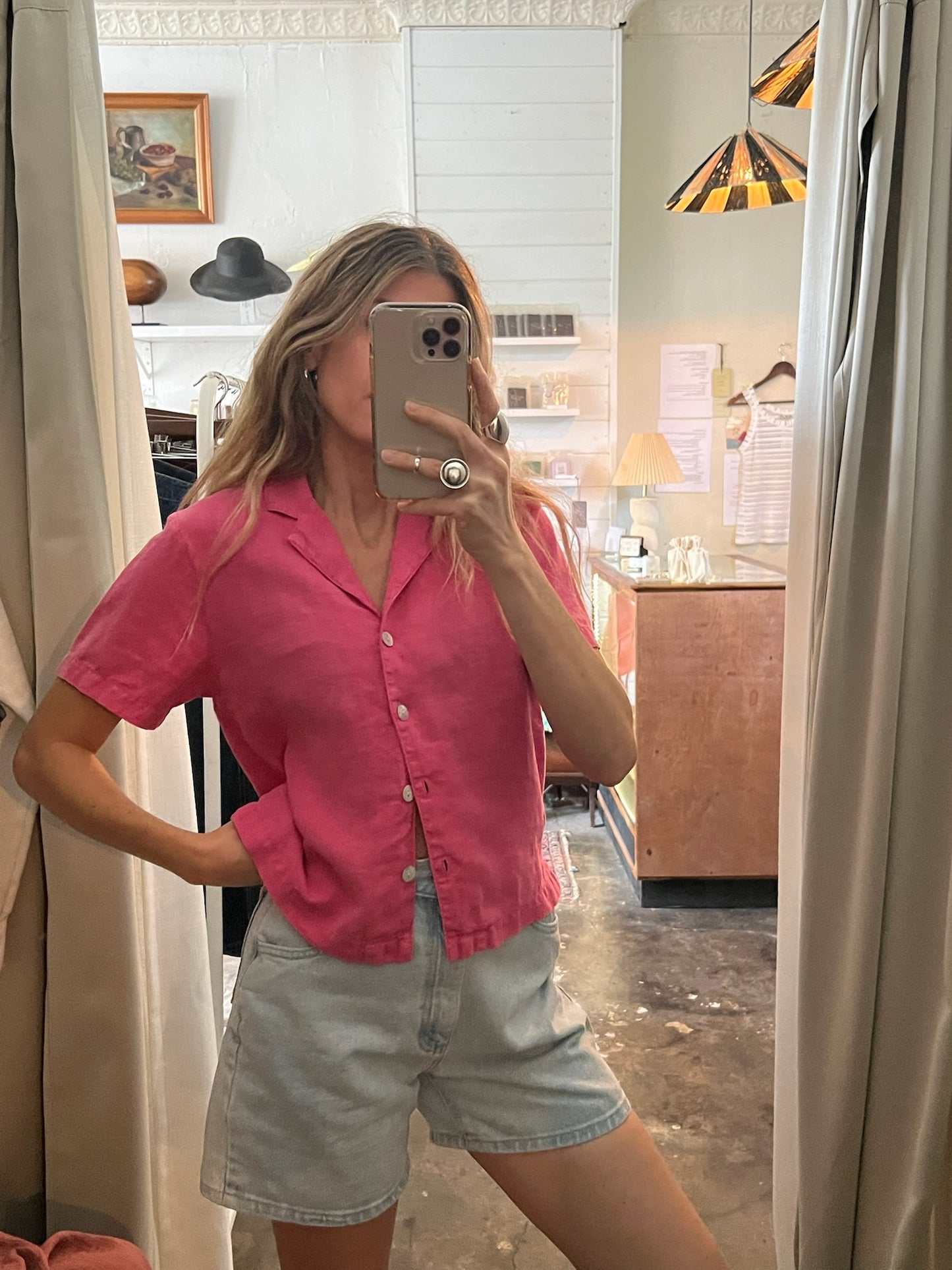 Vintage Magenta Button-Up Blouse