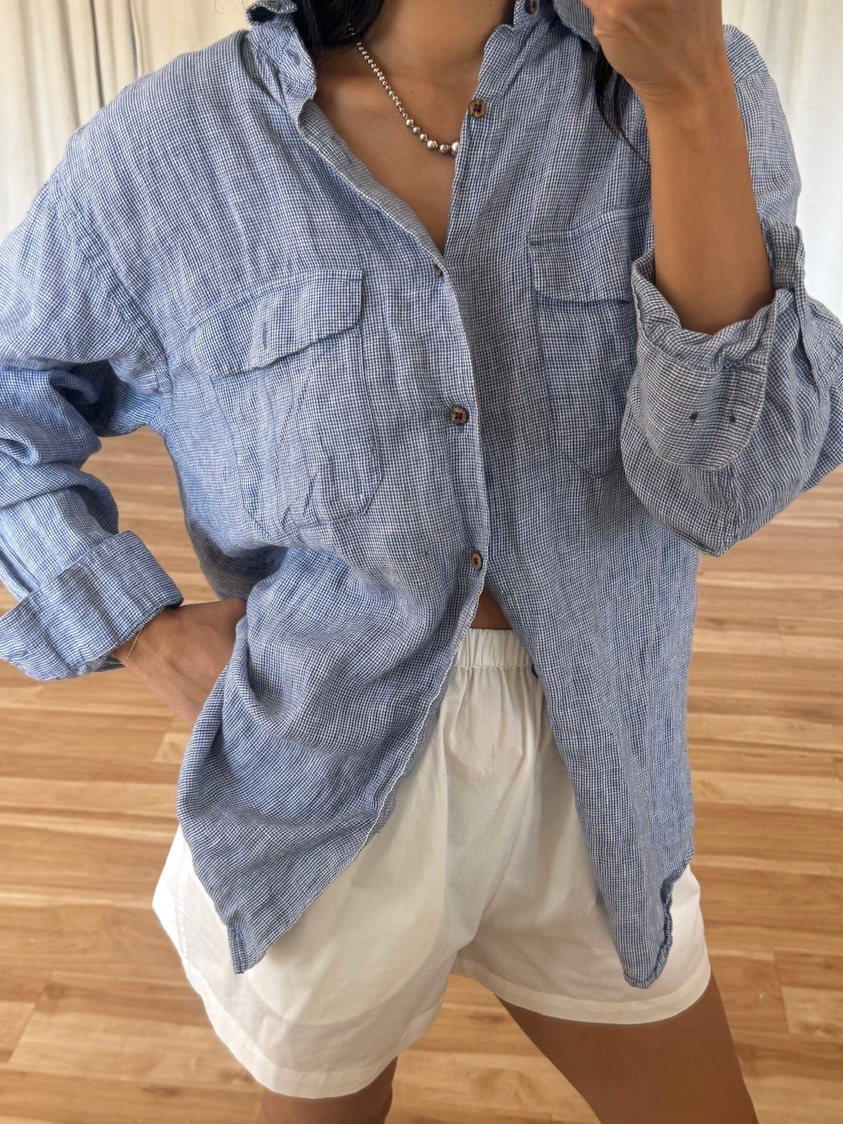 Vintage Gingham Linen Button Down