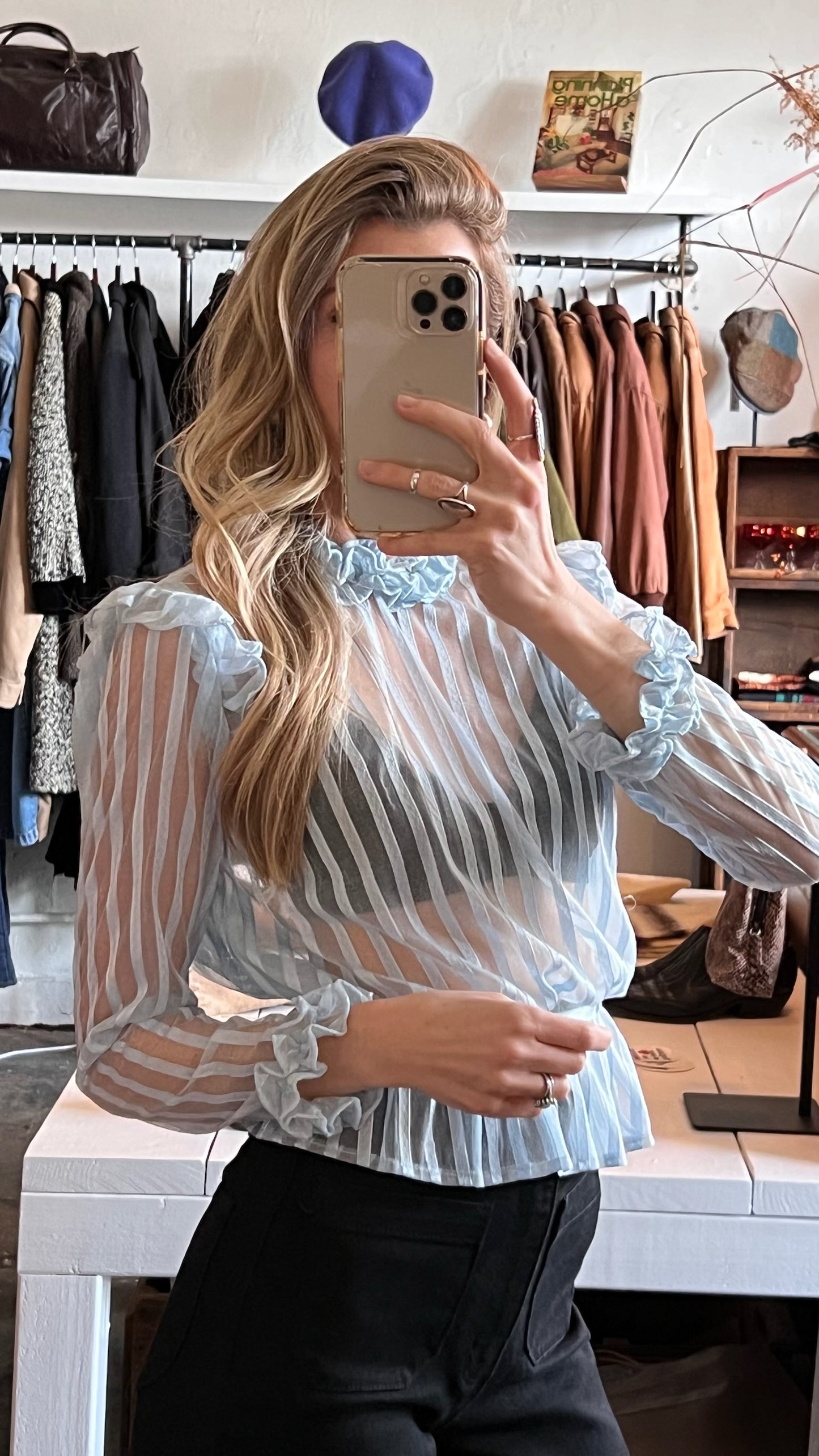 Vintage Sheer Powder Blue Ruffle Top