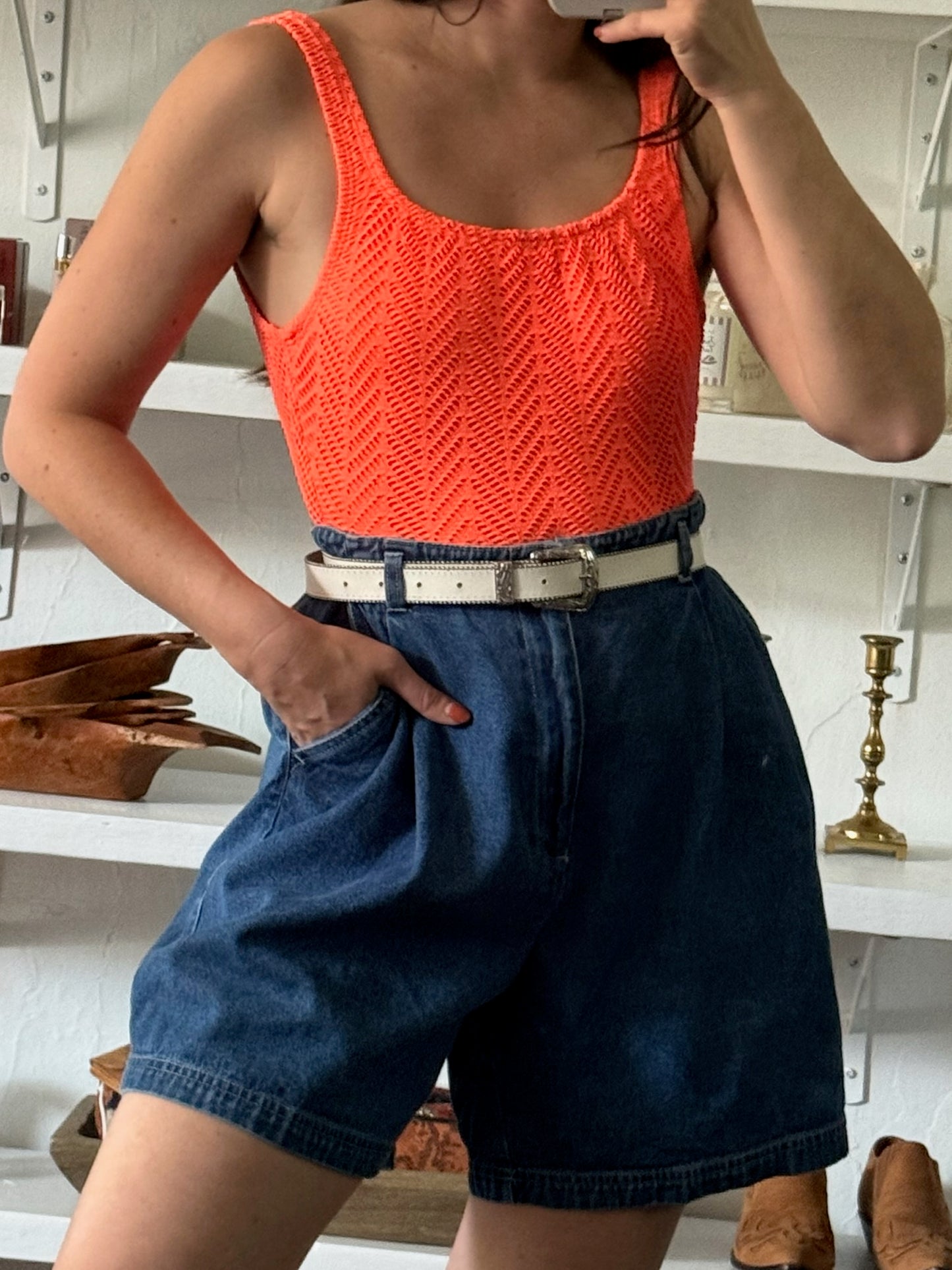 Vintage Pleated Denim Short