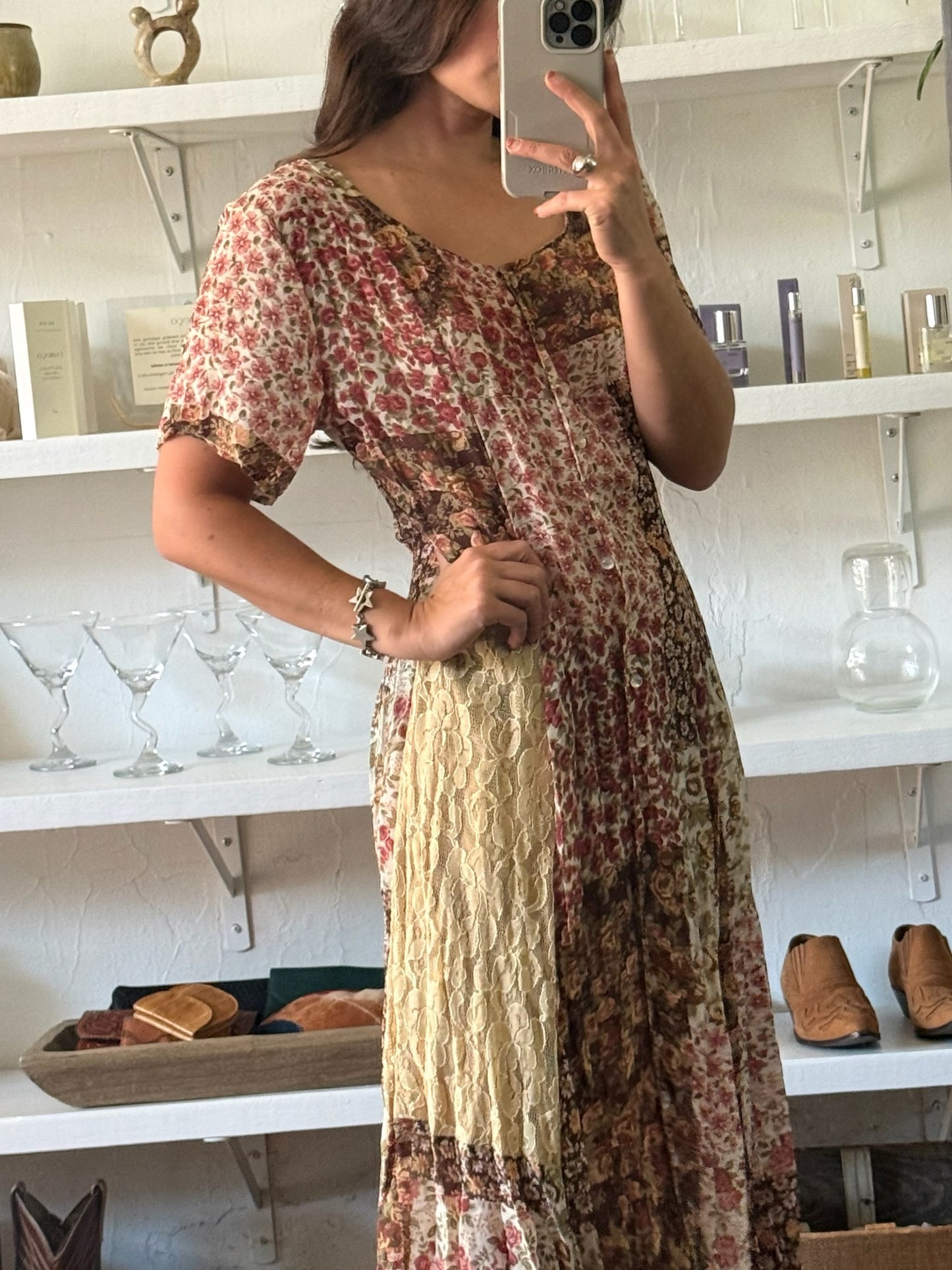 Vintage Floral & Lace Patchwork Dress