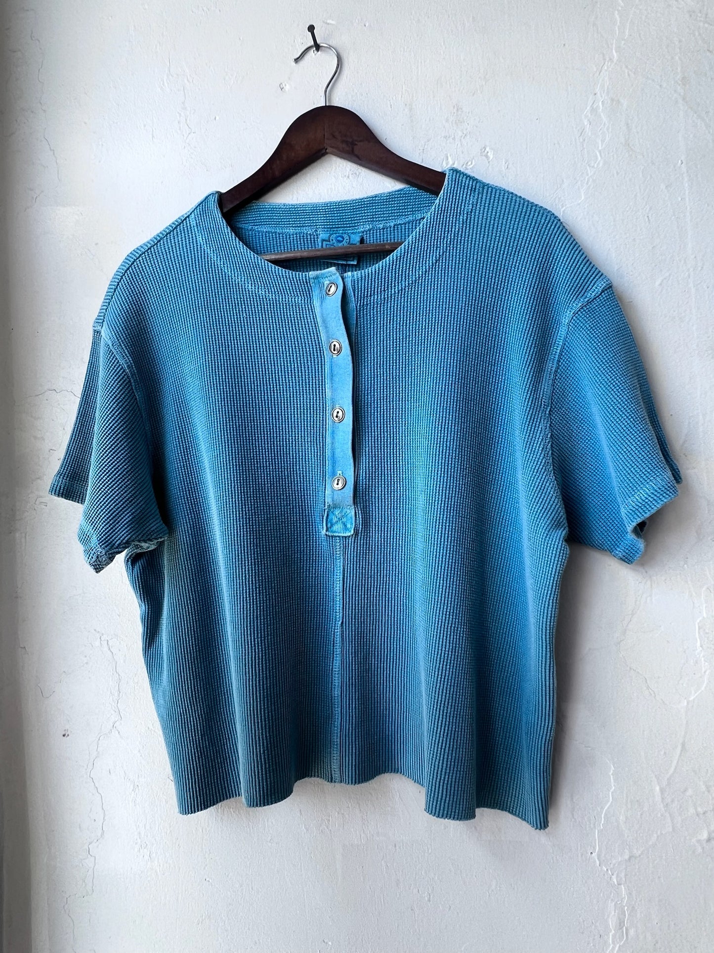Vintage Aqua Waffle Knit Henley