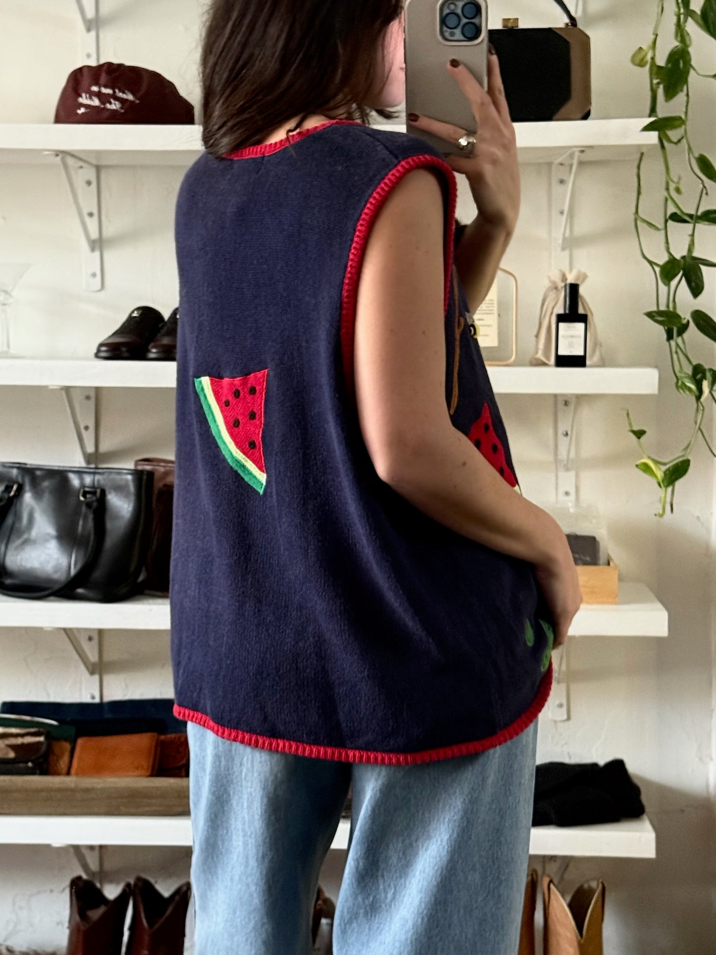 Vintage Watermelon Embroidered Sleeveless Vest