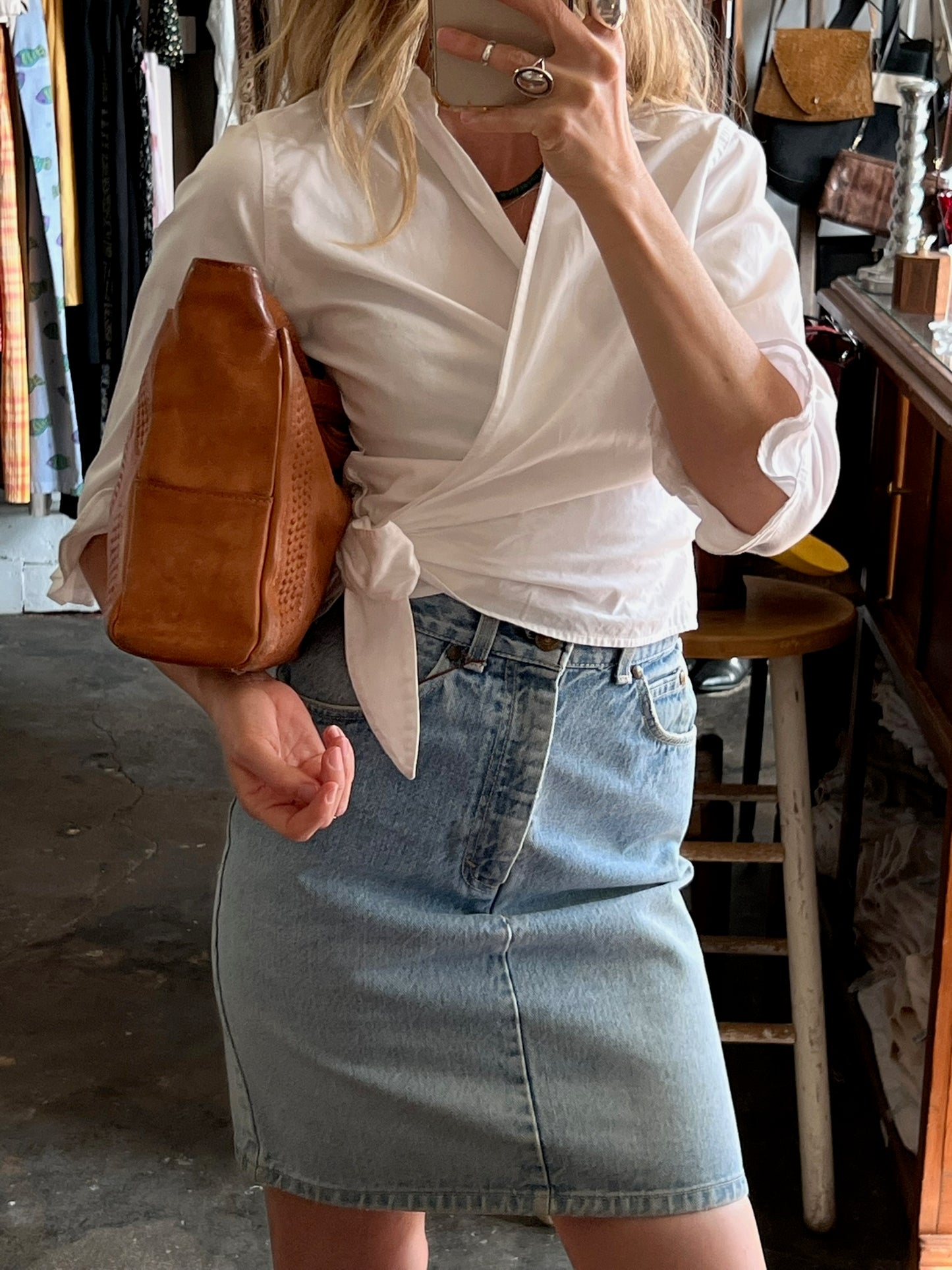Vintage Crisp Cotton Wrap Blouse