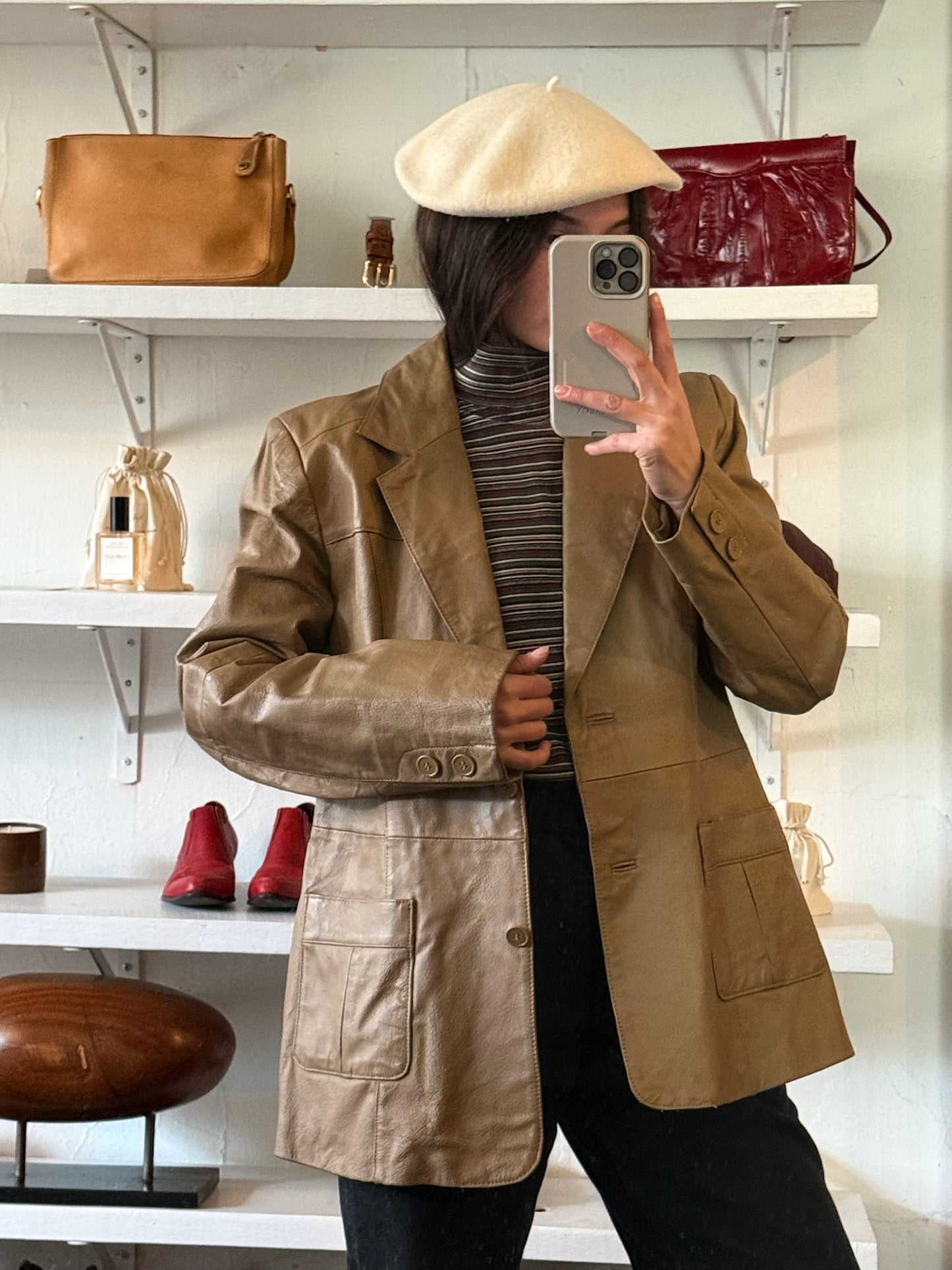 Vintage Taupe Leather Jacket