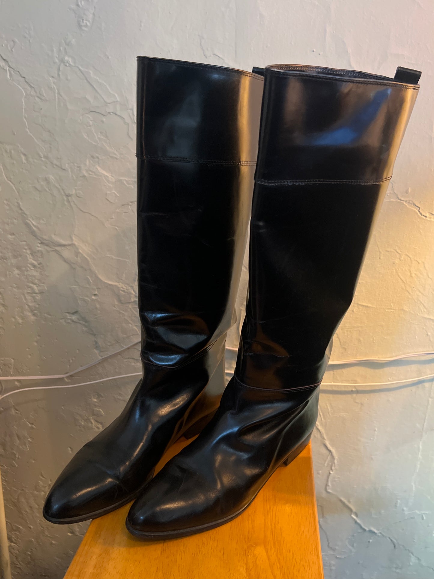 Vintage Jet Black Leather Riding Boot