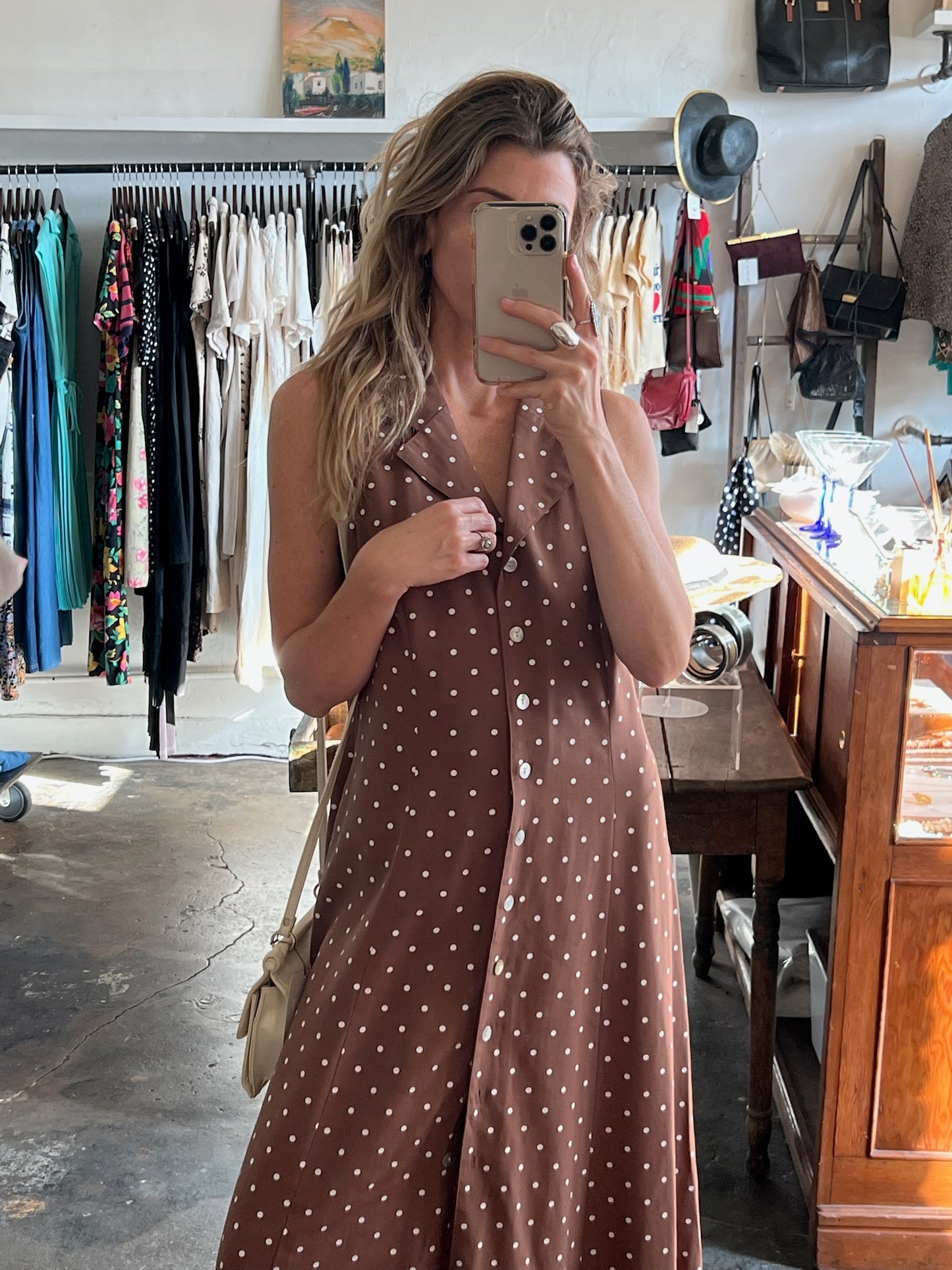 Vintage Polka Dot Cross-Back Dress