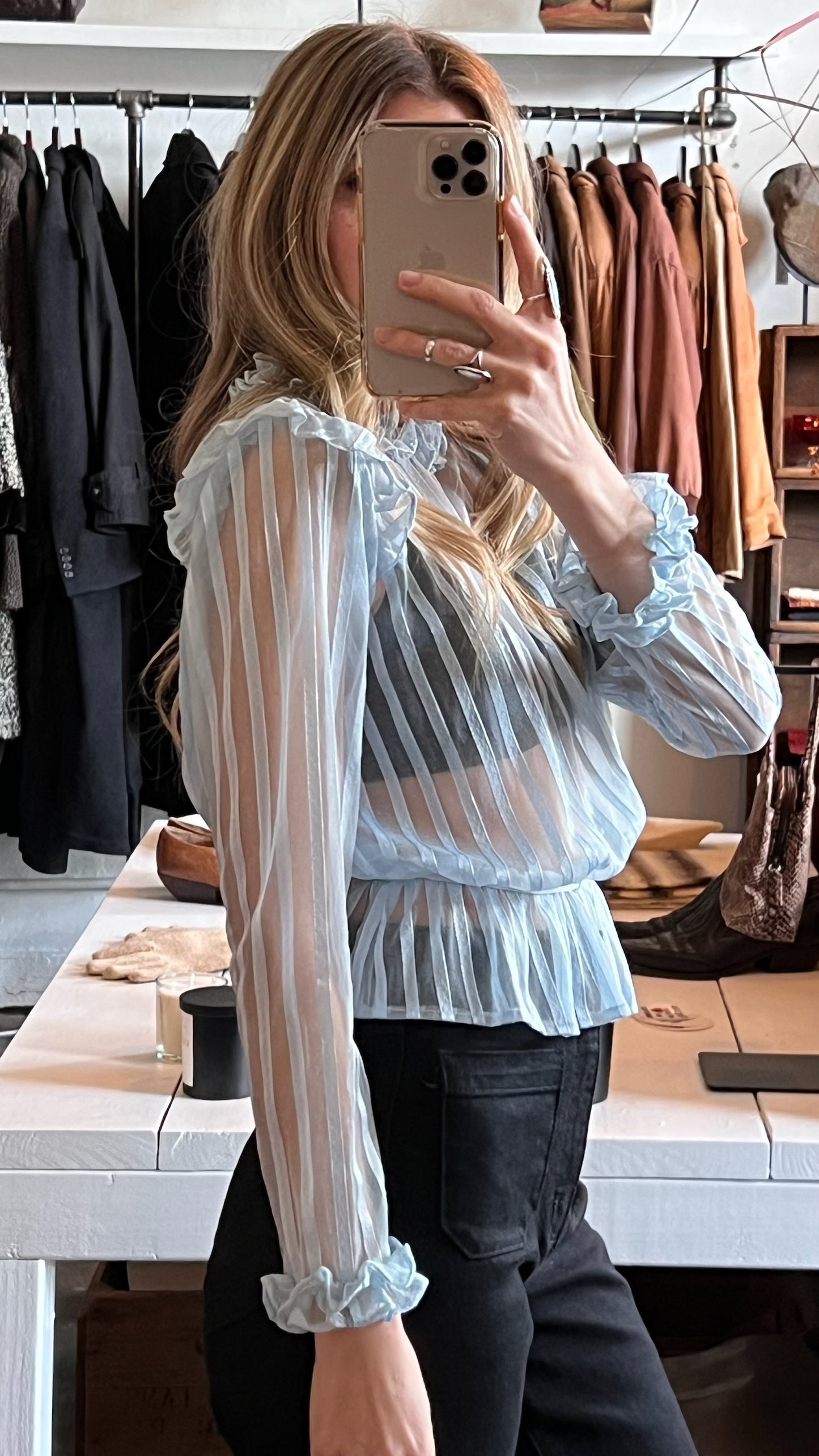 Vintage Sheer Powder Blue Ruffle Top