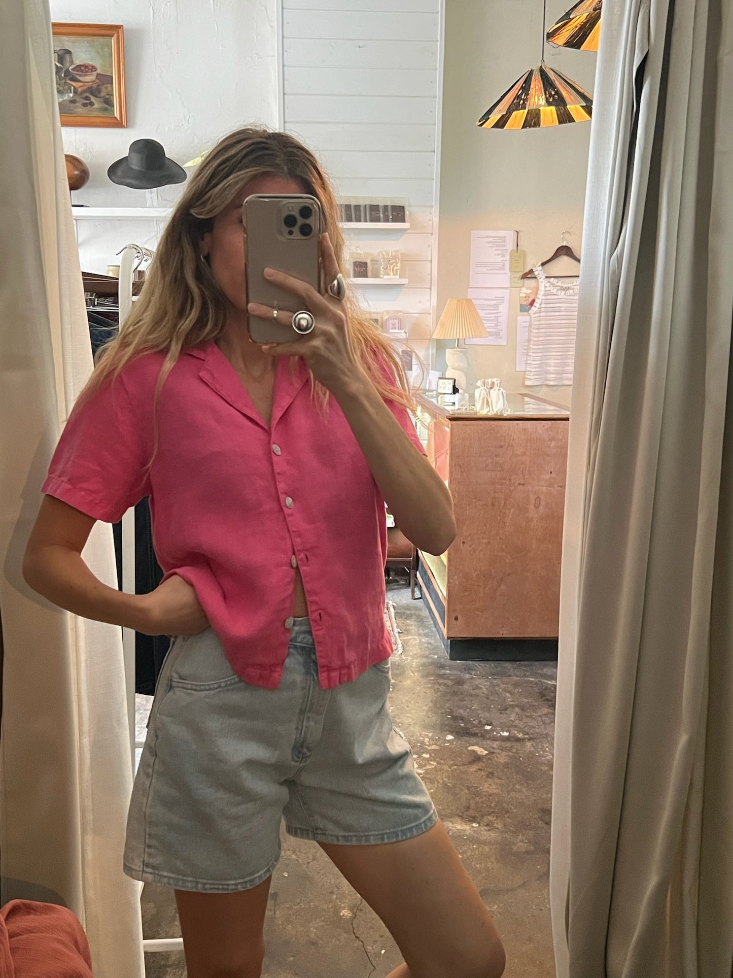 Vintage Magenta Button-Up Blouse