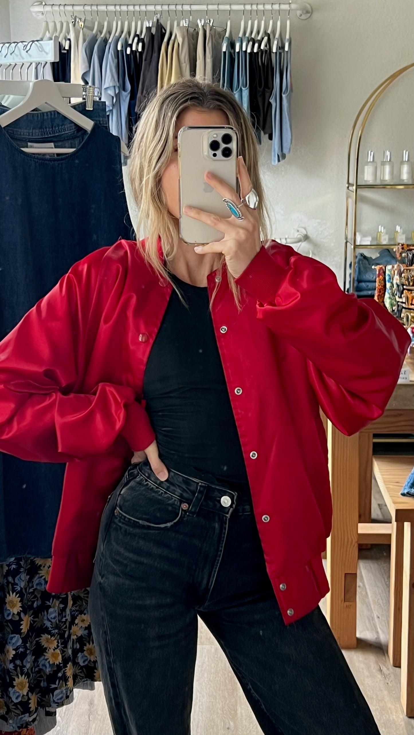 Vintage Cherry Satin Bomber Jacket