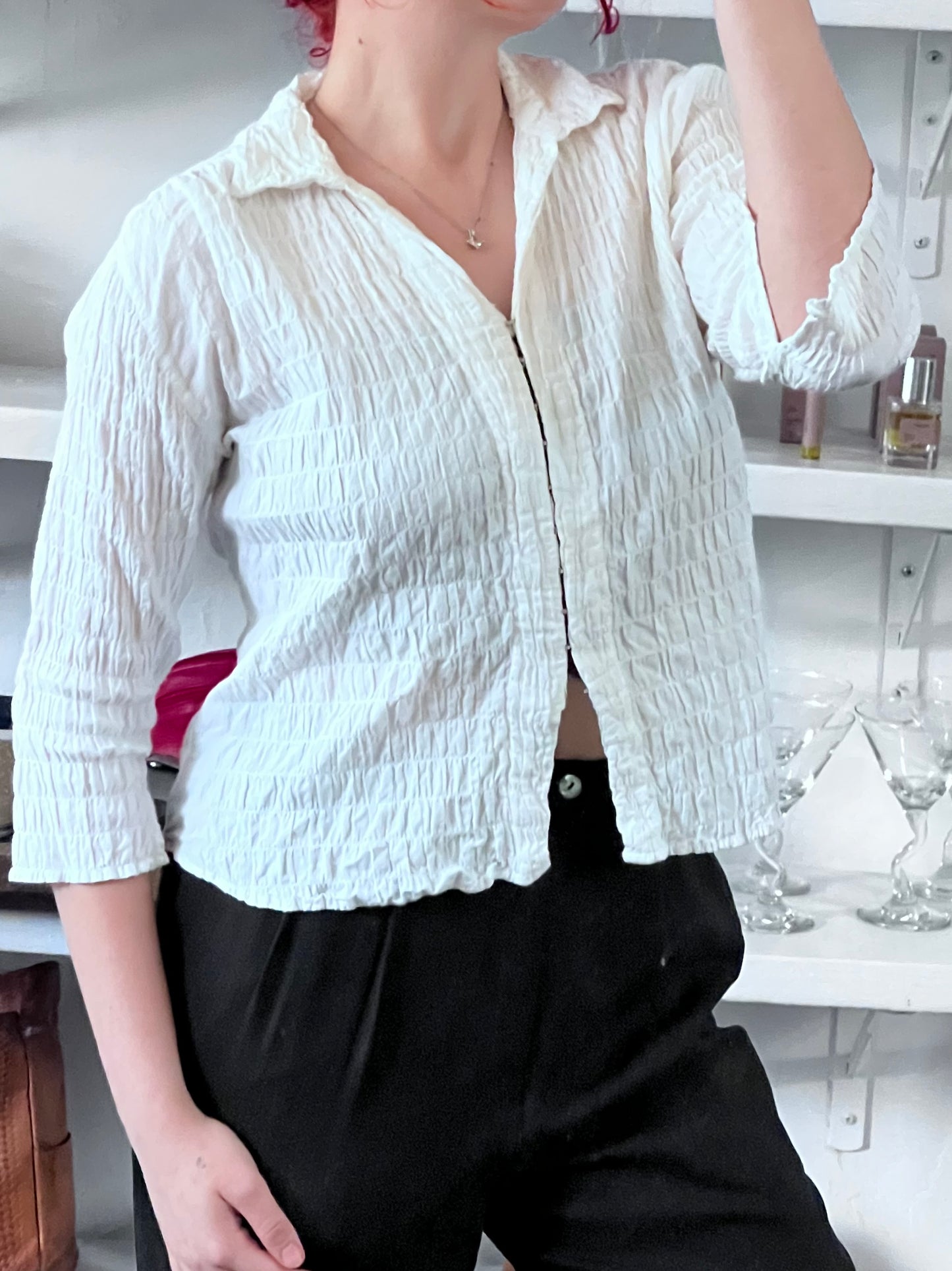 Vintage Crinkle Gauze Popover Blouse