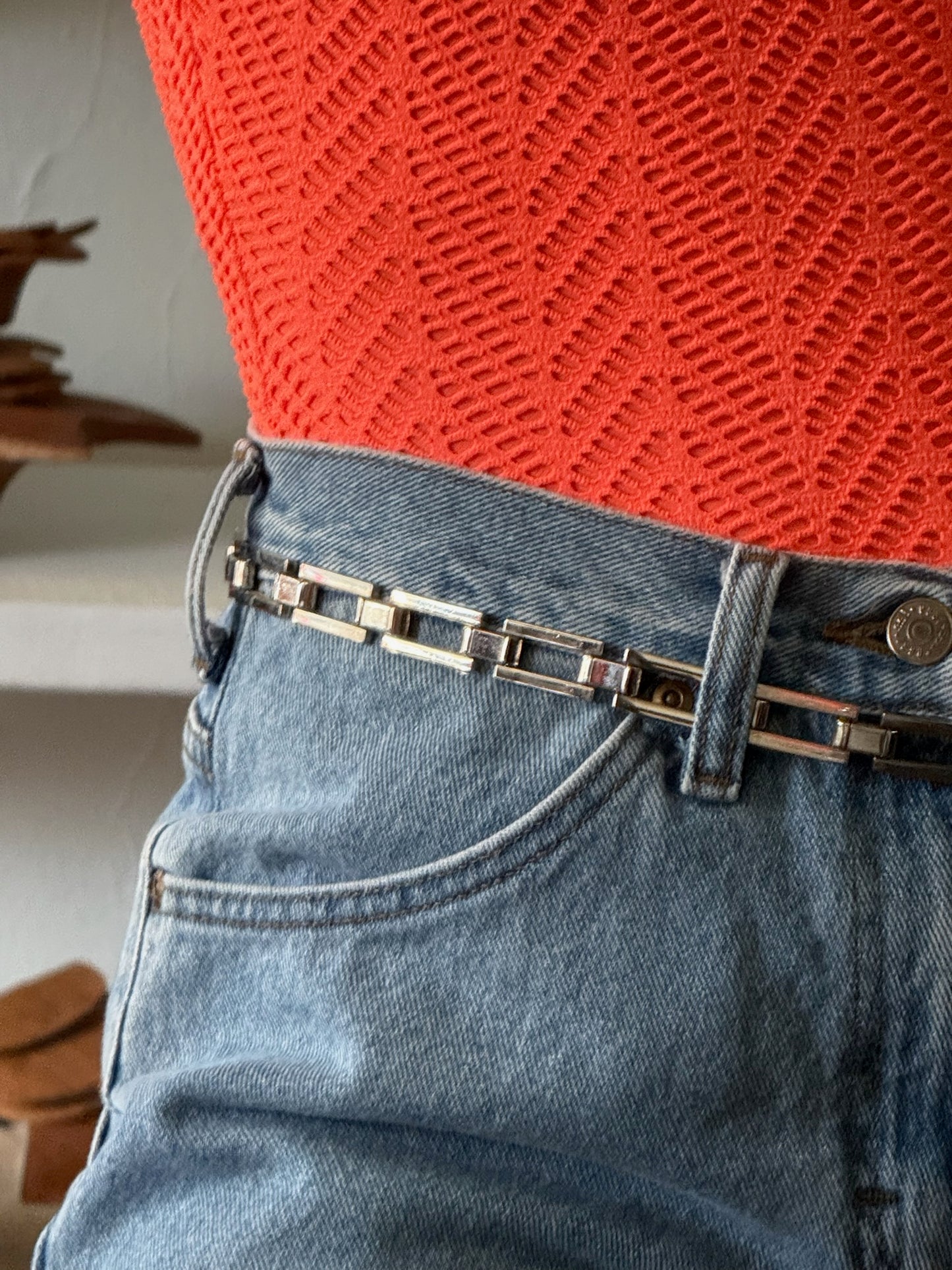 Vintage Geometric Silver - Hardware Chain Belt
