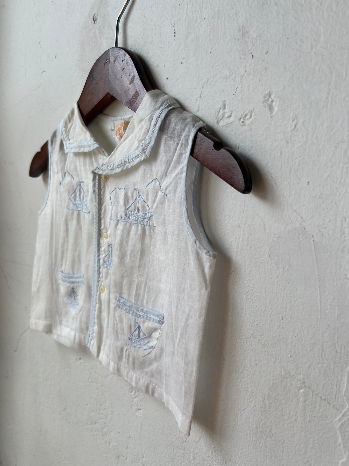 Vintage Delicate Embroidered Sailboat Infant top