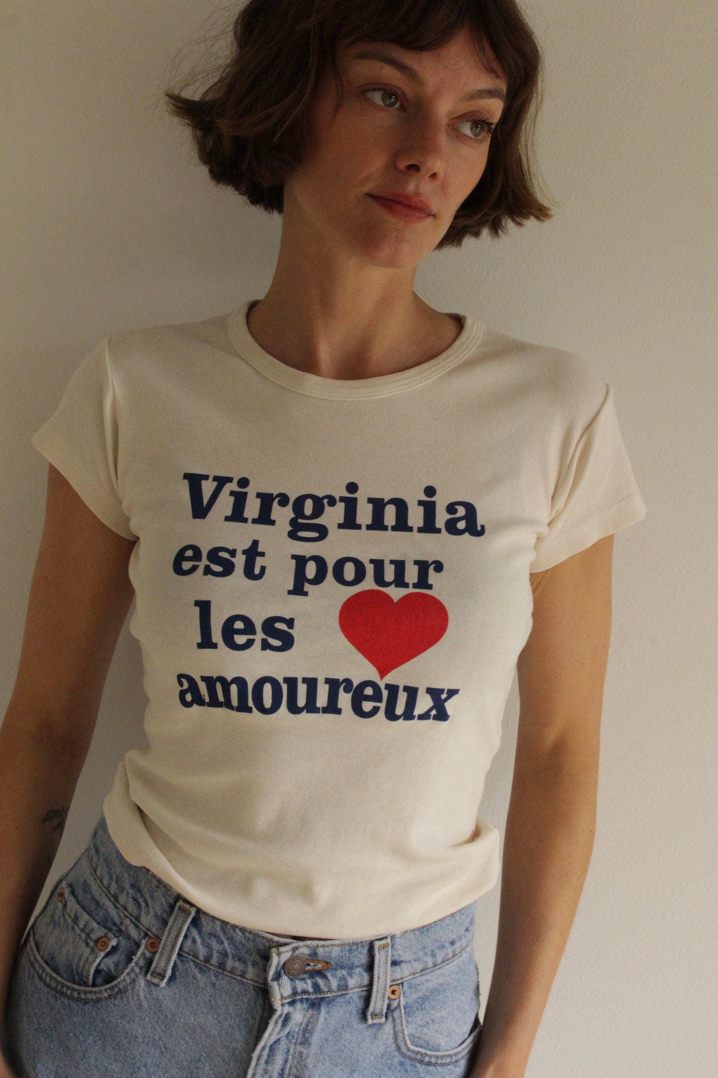 "Virginia Est Pour Les Armoureux" Cap Sleeve Baby Rib T-Shirt