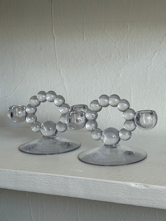 Vintage Glass Bubble Candlestick Holders