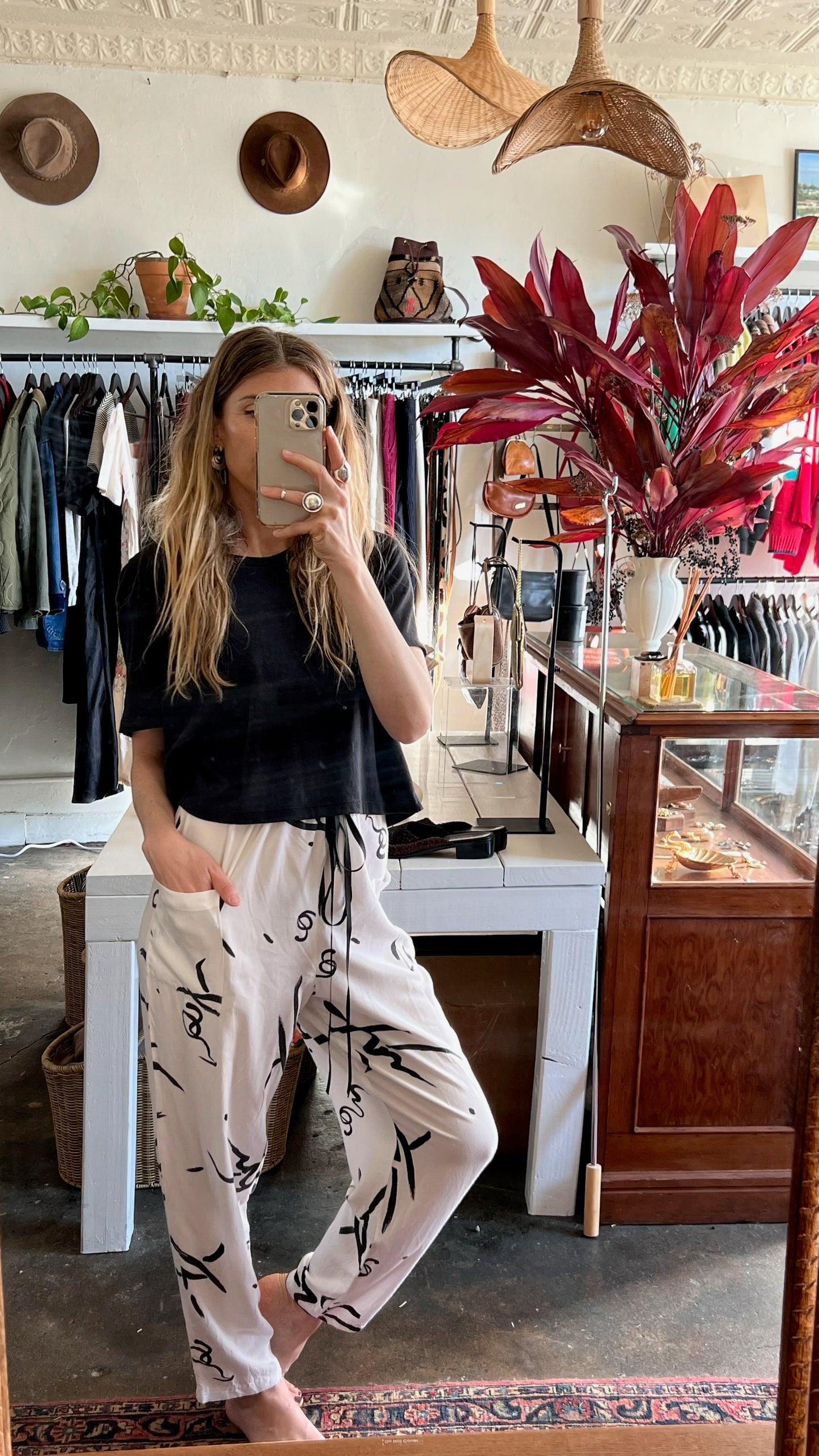 Vintage Geometric Motif Drawstring Pant
