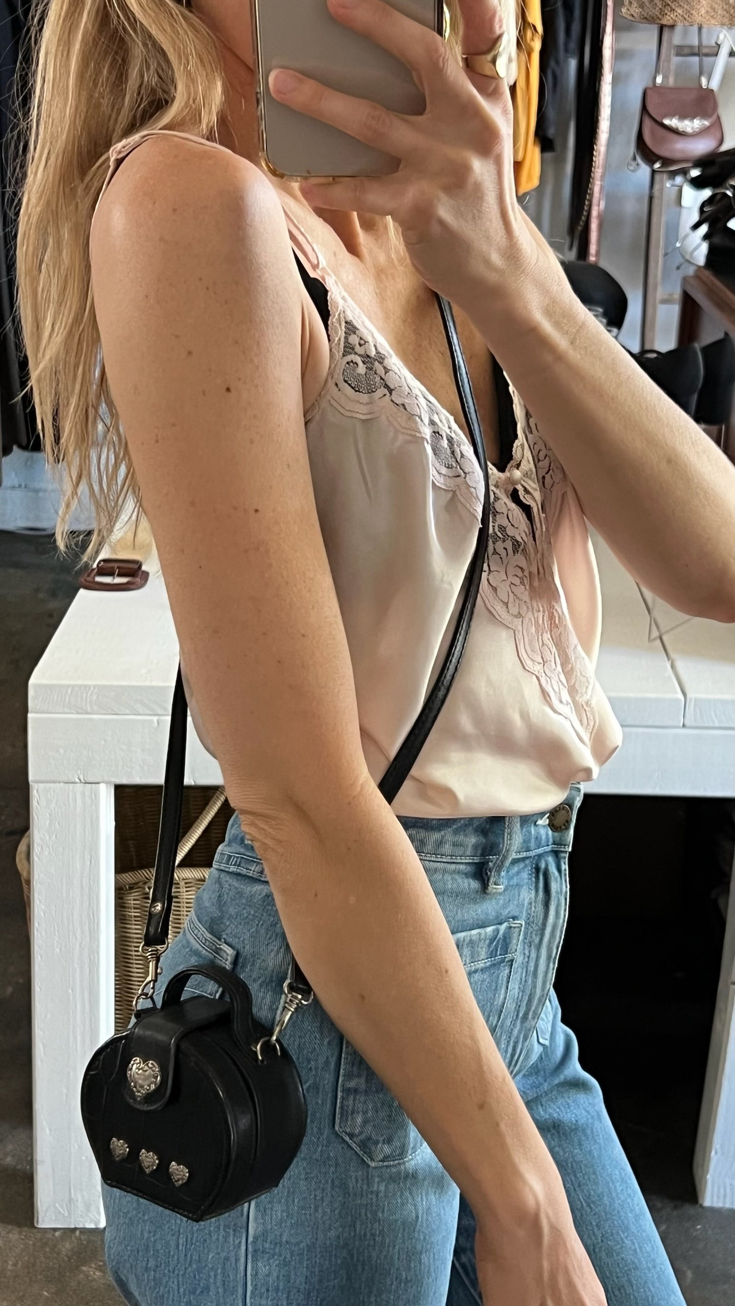 Vintage Blush & Lace Silk Camisole