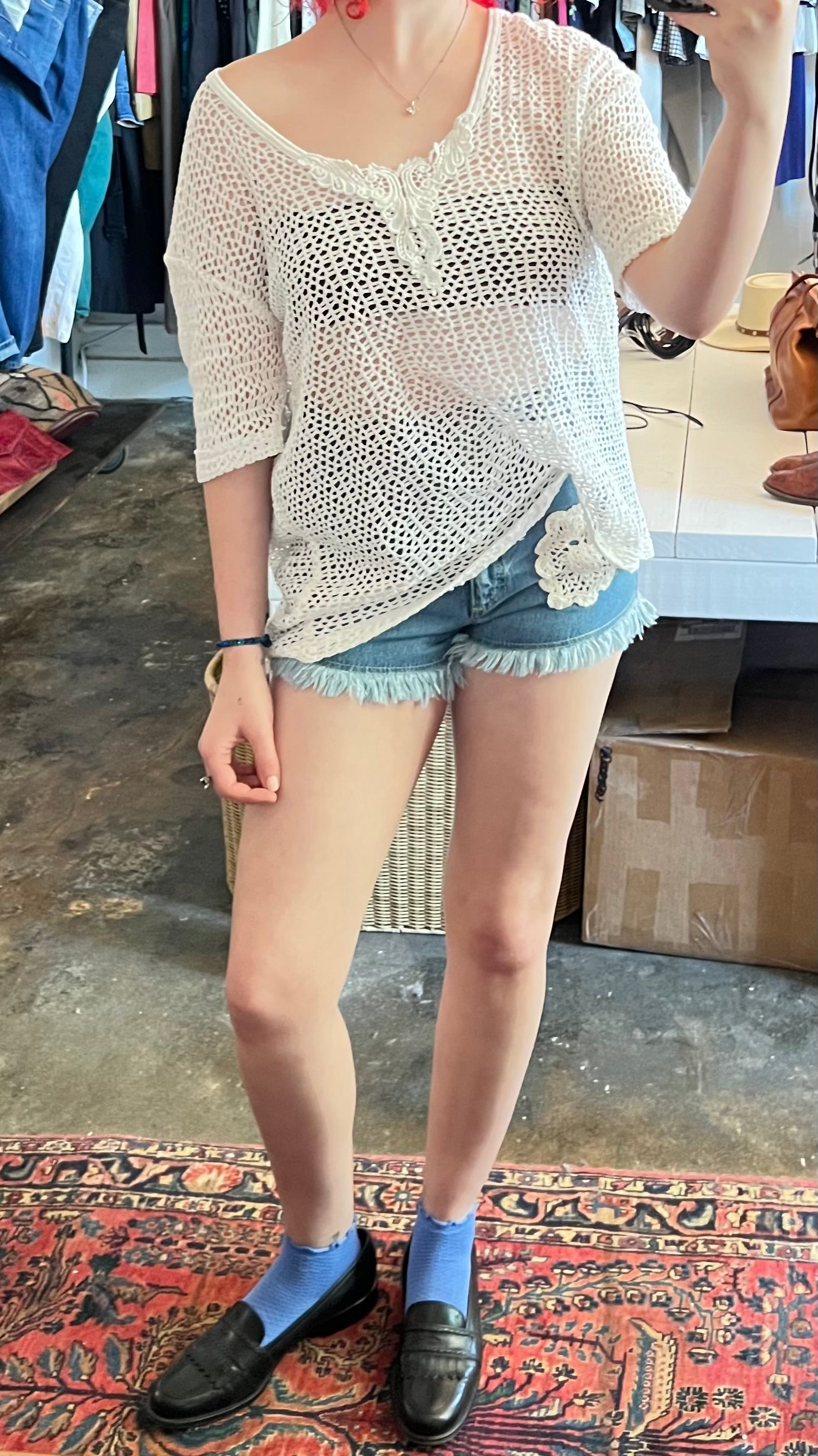 Vintage Crochet Patch Denim Short
