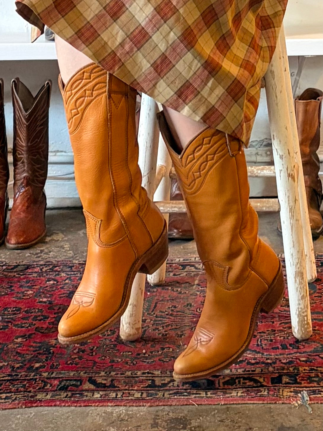 Vintage Clay Leather Cowboy Boots