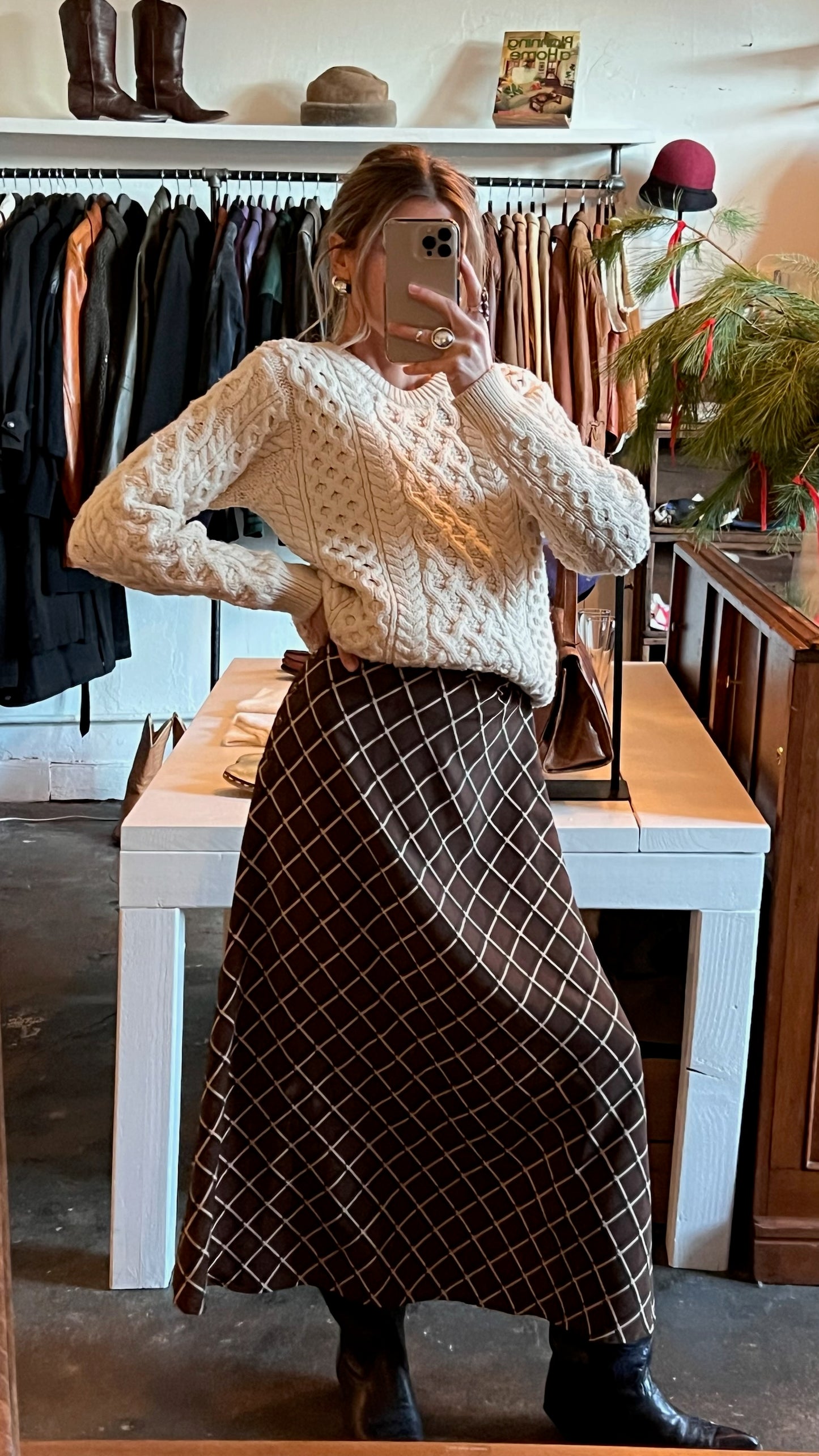 Vintage Chocolate Plaid Skirt