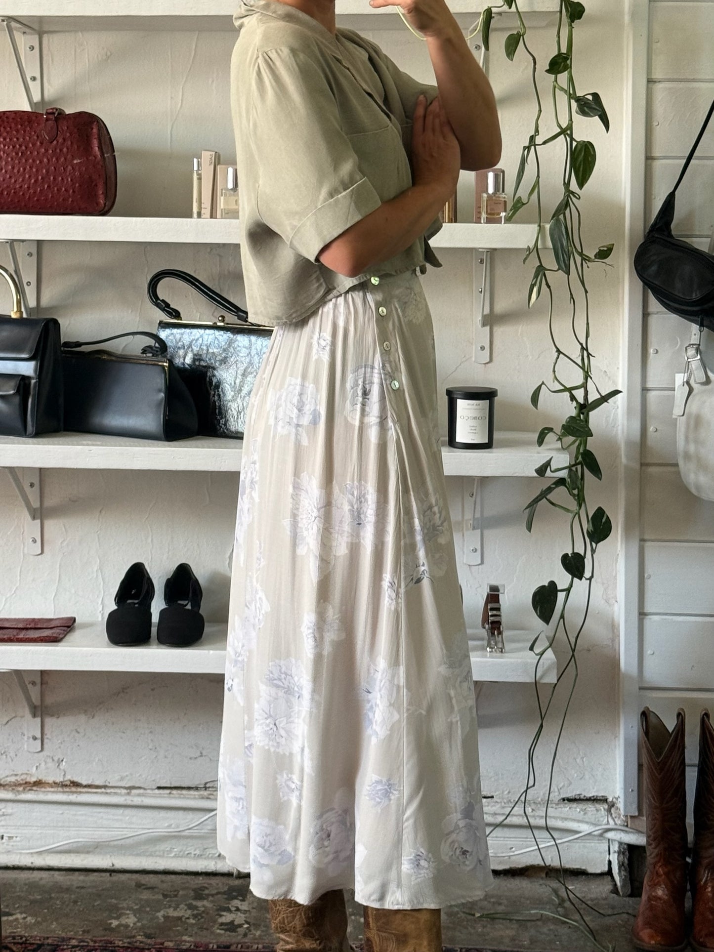Lovely Vintage Pale Floral Maxi Skirt