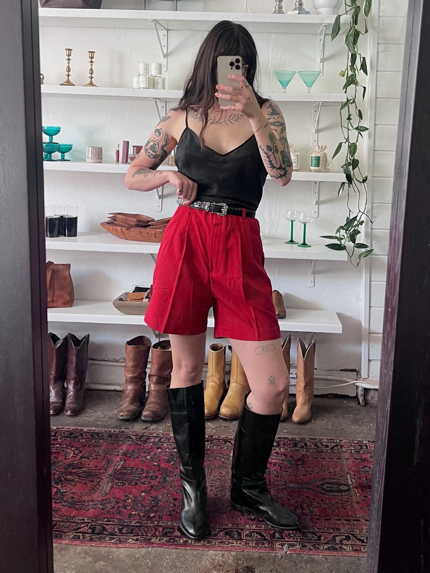 Vintage Ruby Red Pleated Short
