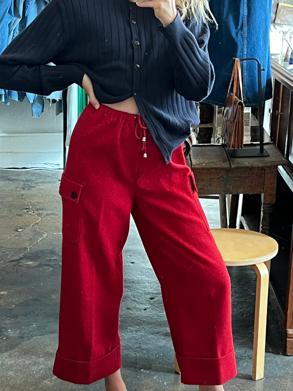 Vintage Ruby Felt Utility Drawstring Casual Pants