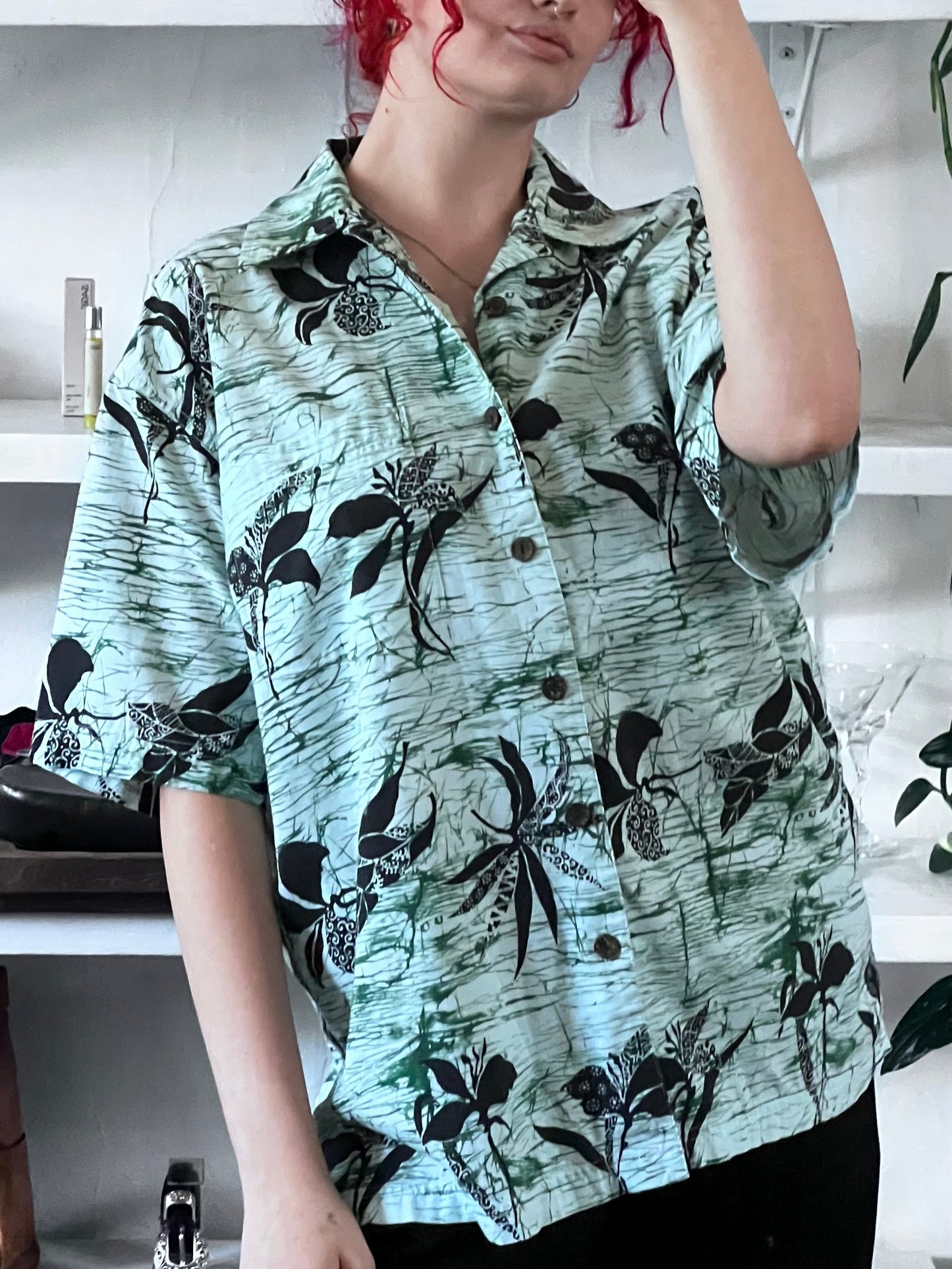 Vintage Tropical Sage Camp Button Up