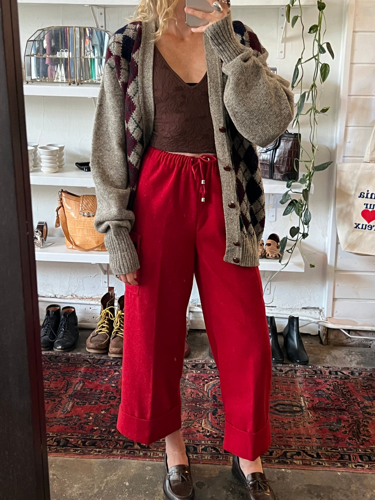 Vintage Ruby Felt Utility Drawstring Casual Pants