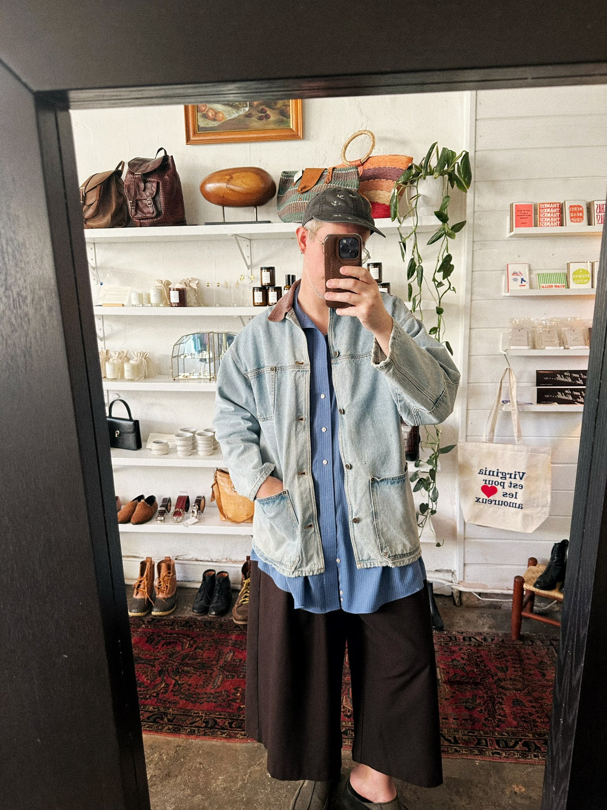 Vintage Light-Wash Denim and Cocoa Twill Chore Coat