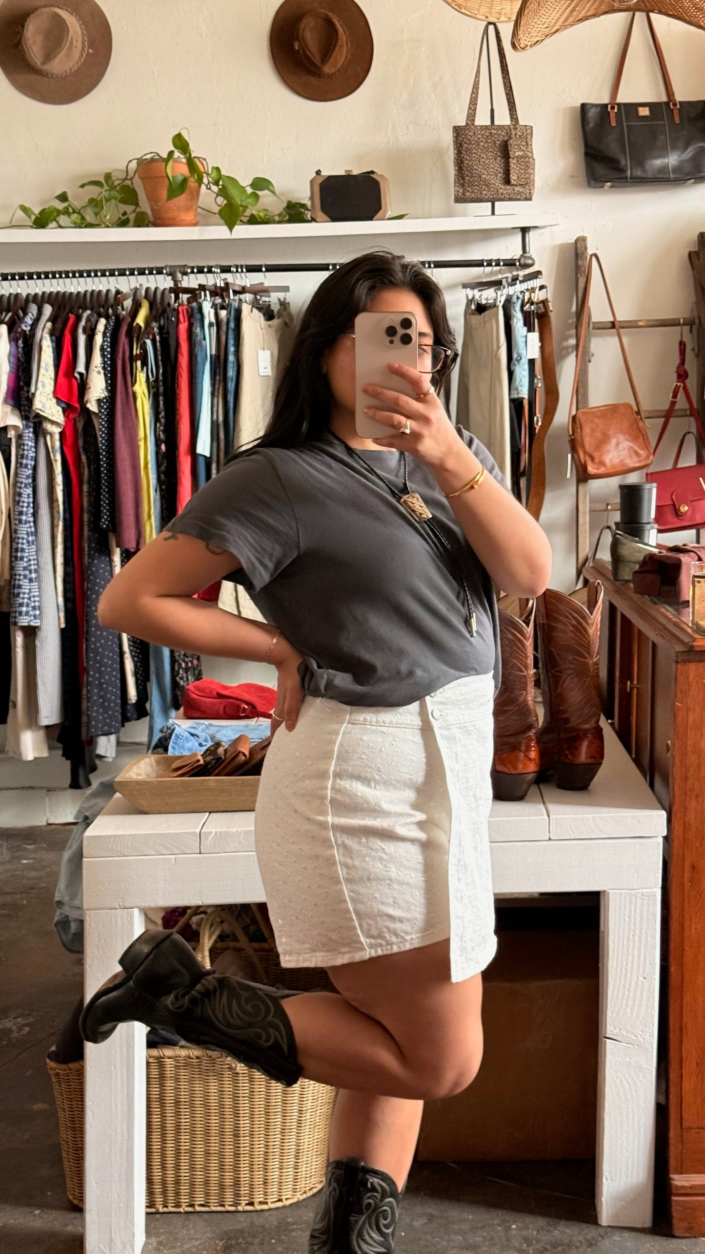 Vintage Ivory Embroidered Skort