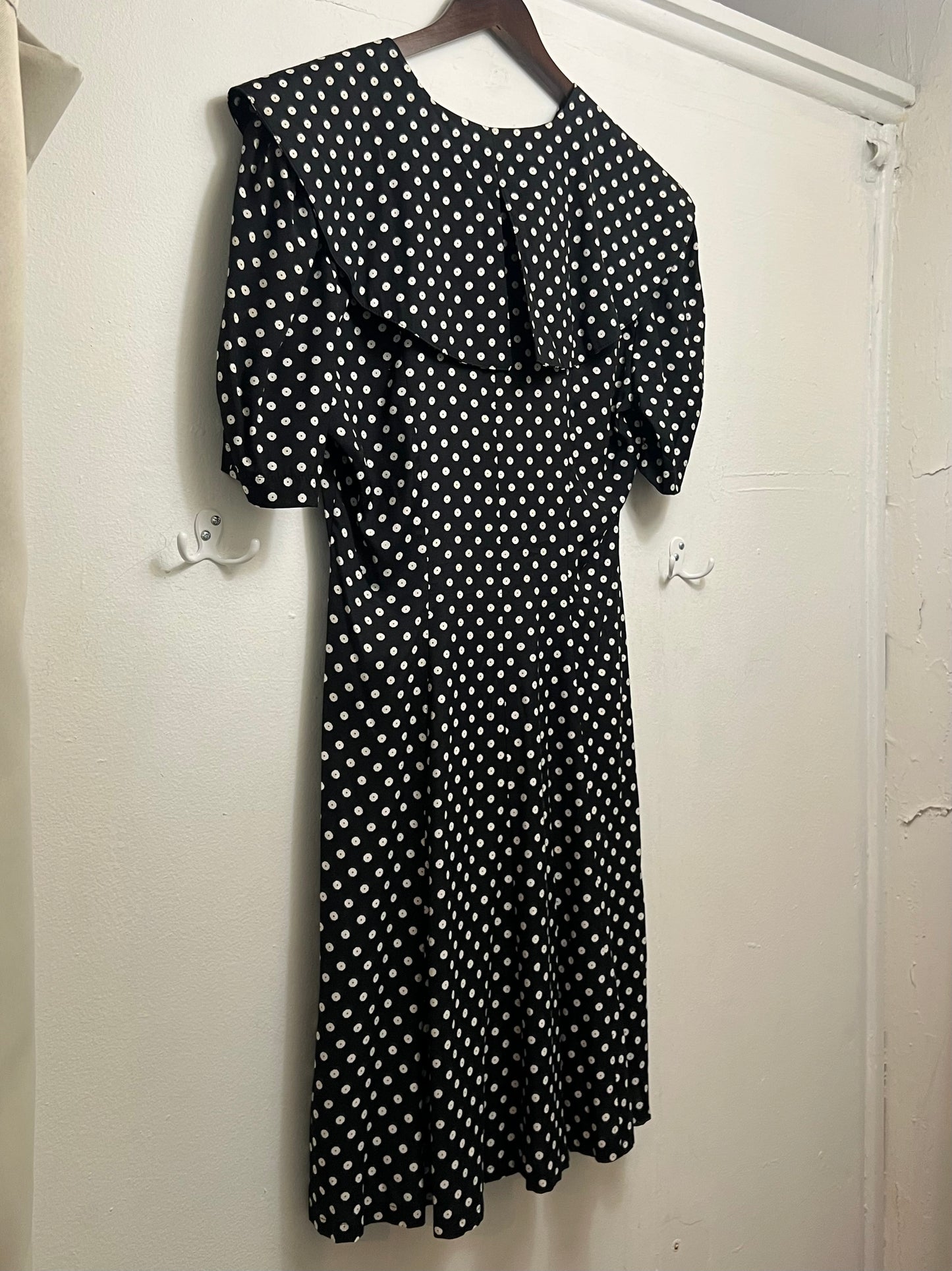 Vintage Ivory and Onyx Polka Dot Dress