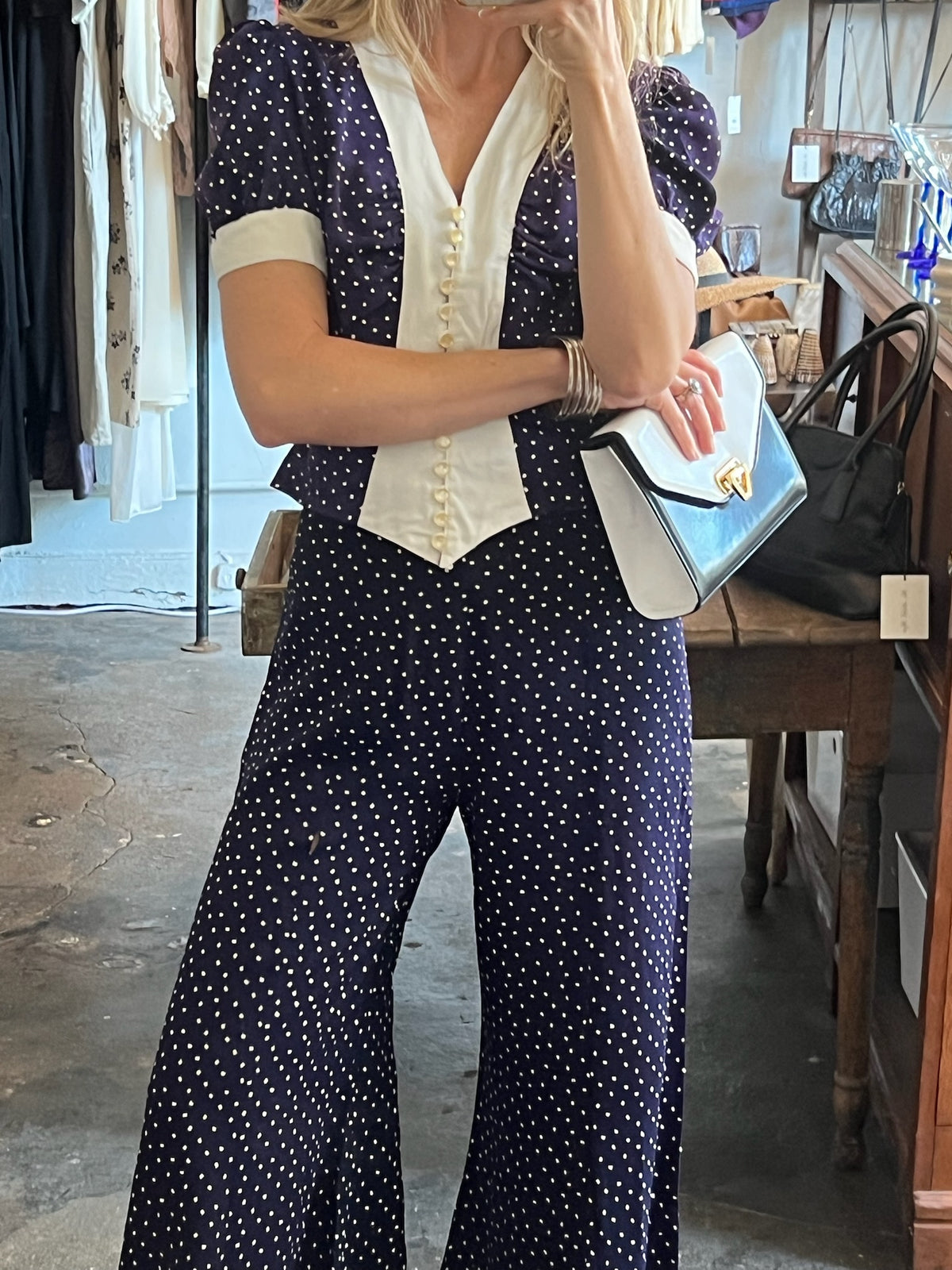 Vintage Navy Abstract Dot Matching Set