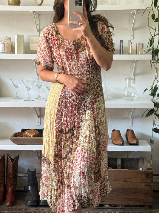 Vintage Floral & Lace Patchwork Dress
