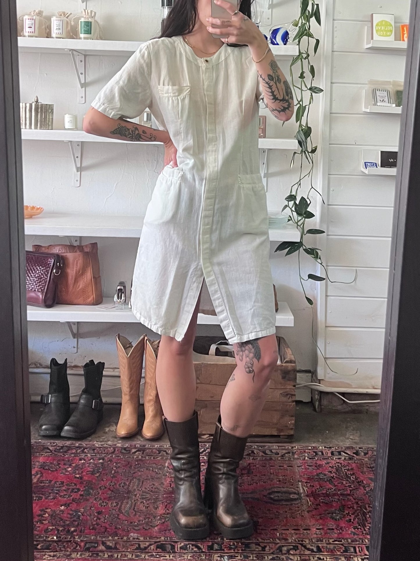 Vintage Bone Linen Shirt Dress
