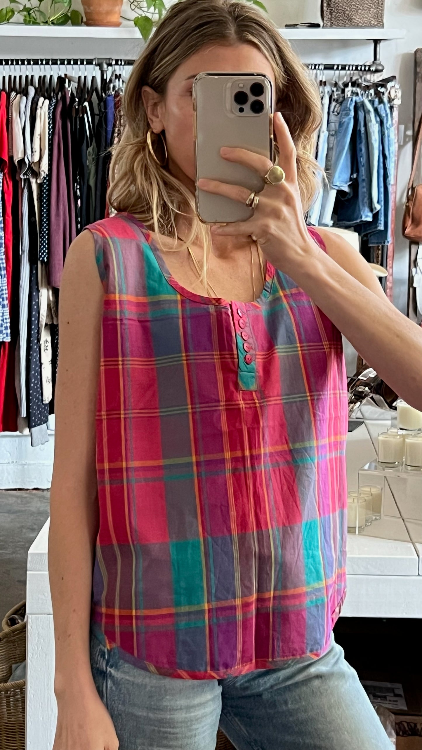Vintage Colorful Plaid Tank Top