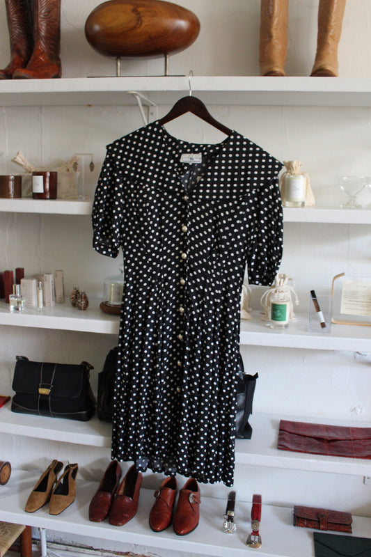 Vintage Ivory and Onyx Polka Dot Dress