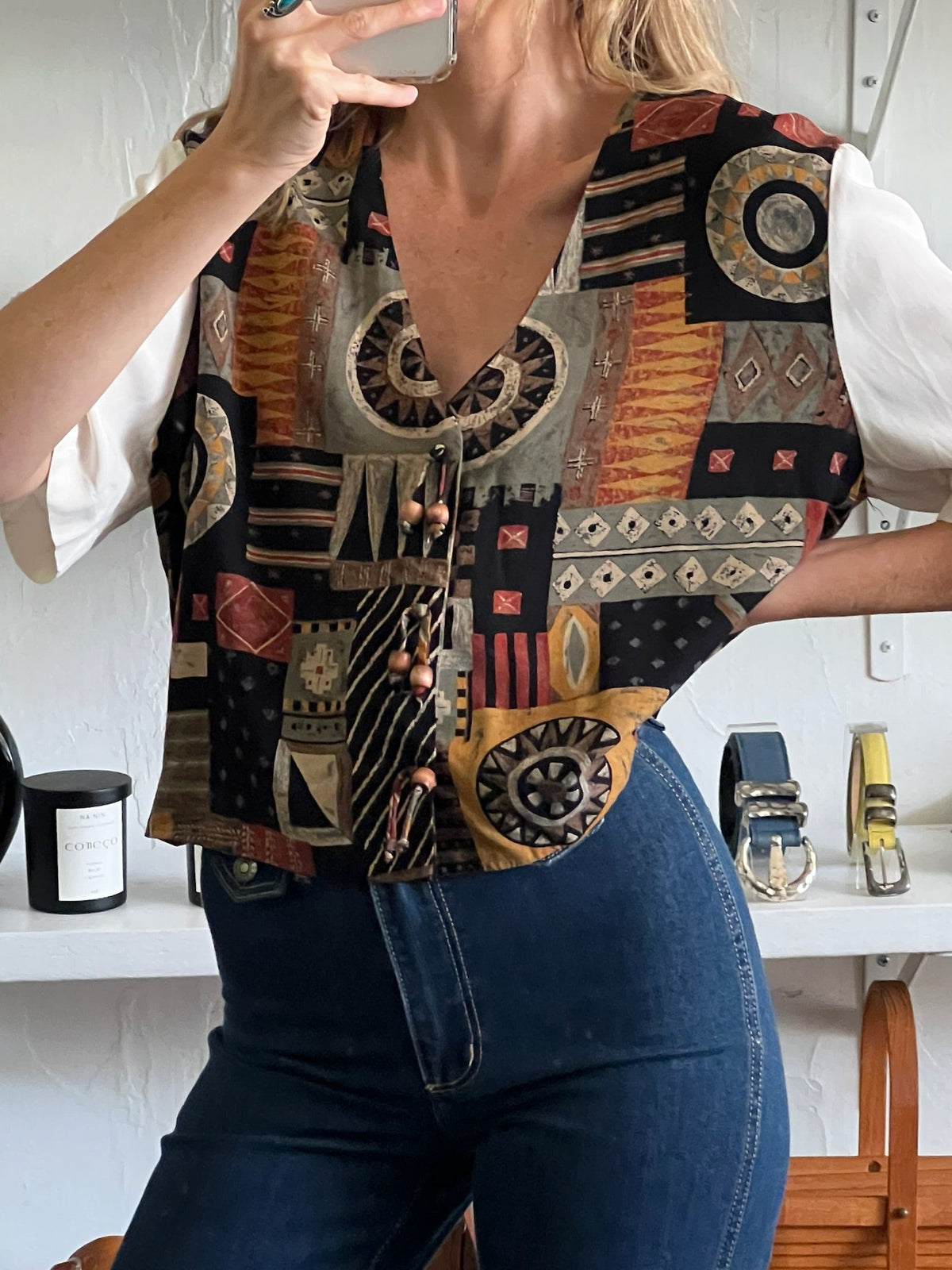 Vintage Geometric Button Down Top