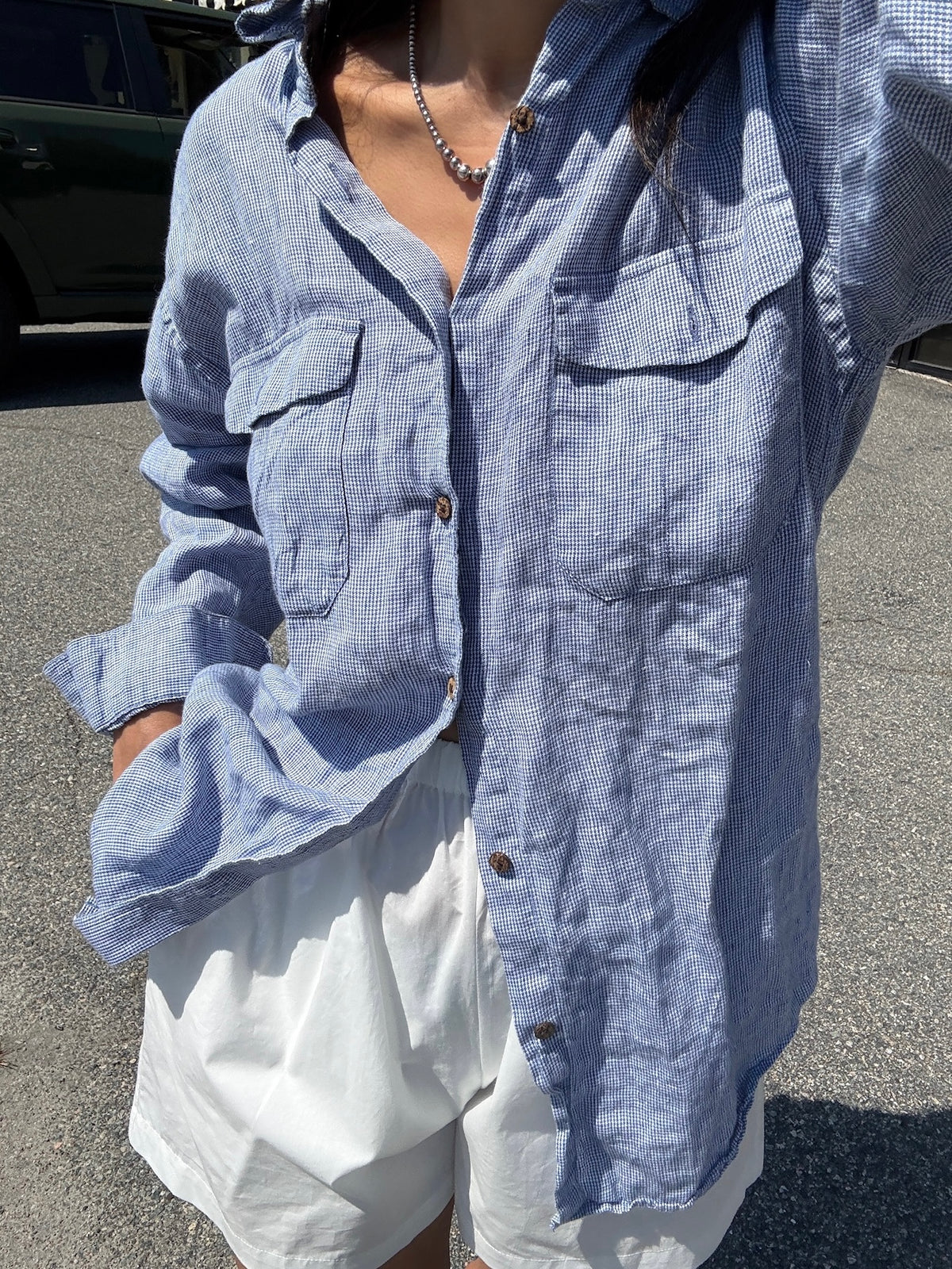 Vintage Gingham Linen Button Down