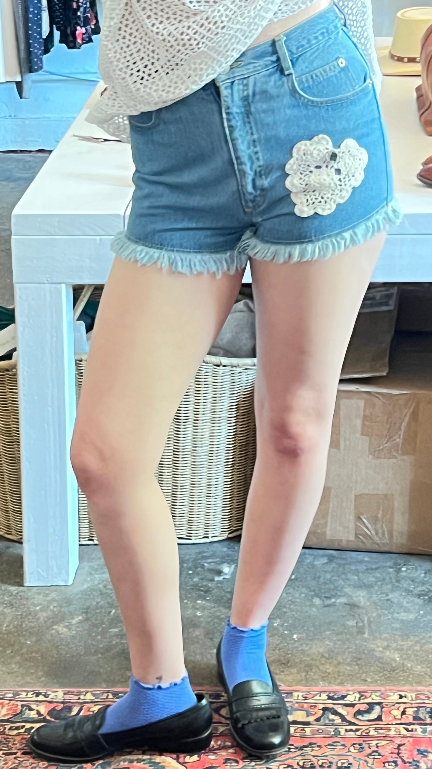 Vintage Crochet Patch Denim Short