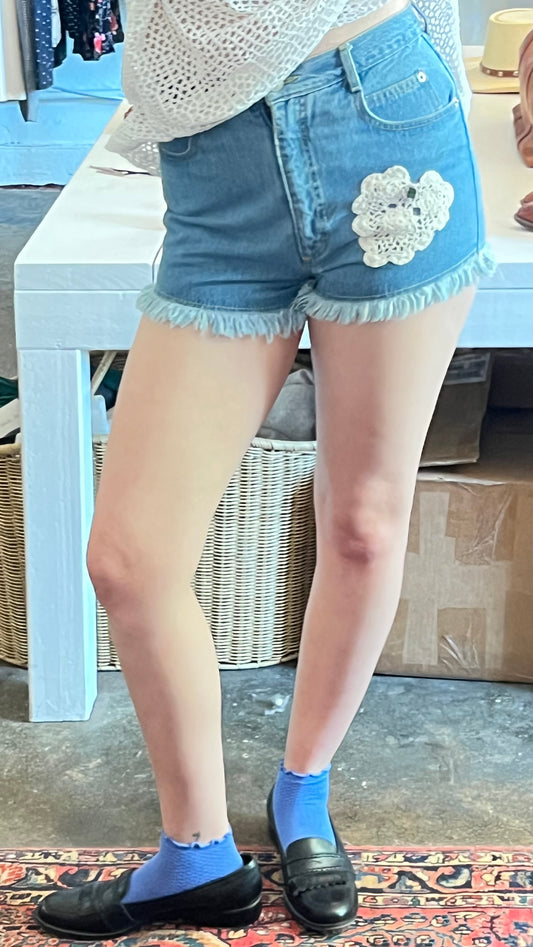 Vintage Crochet Patch Denim Short