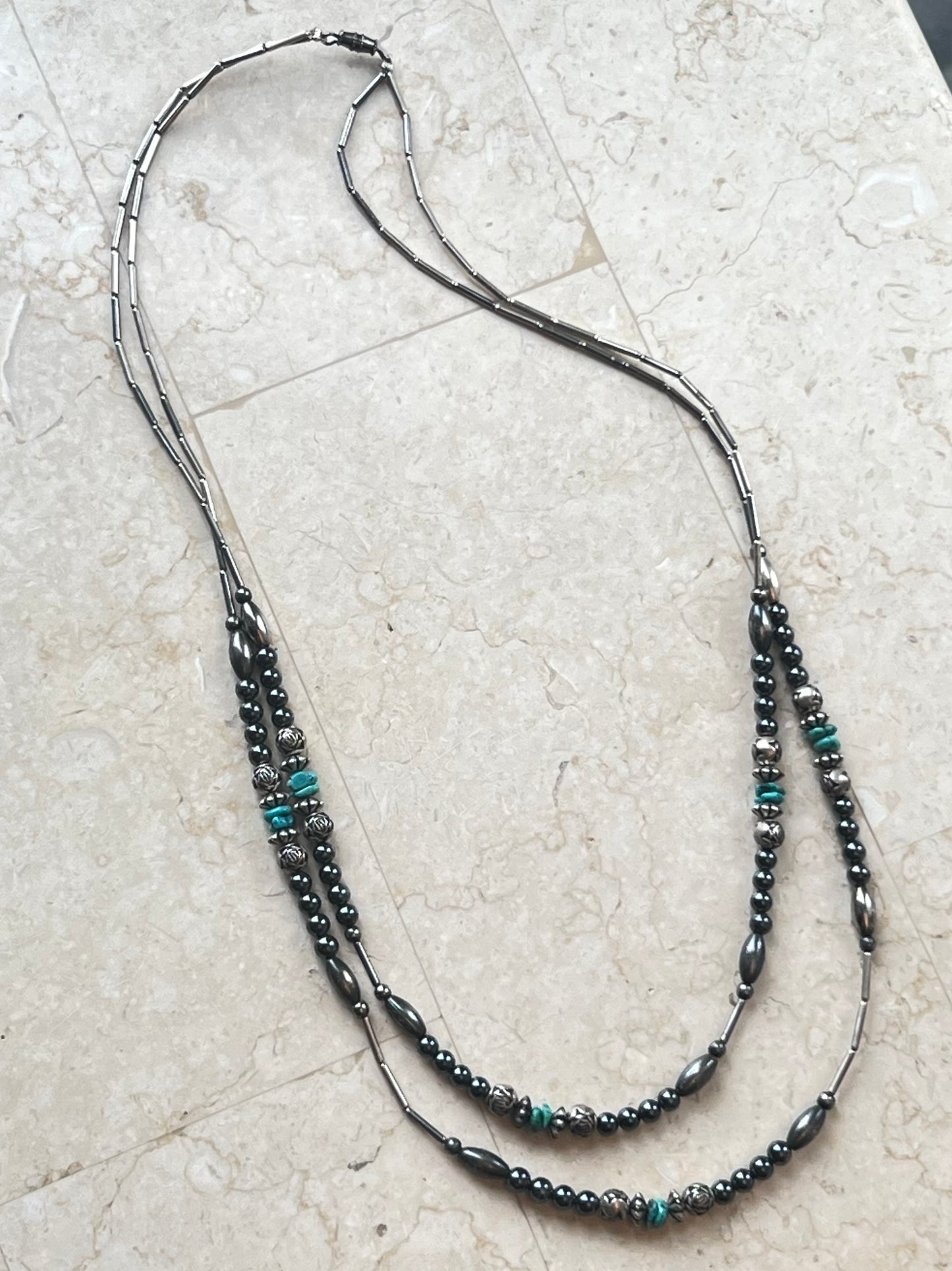 Vintage Layered Turquoise & Silver Necklace