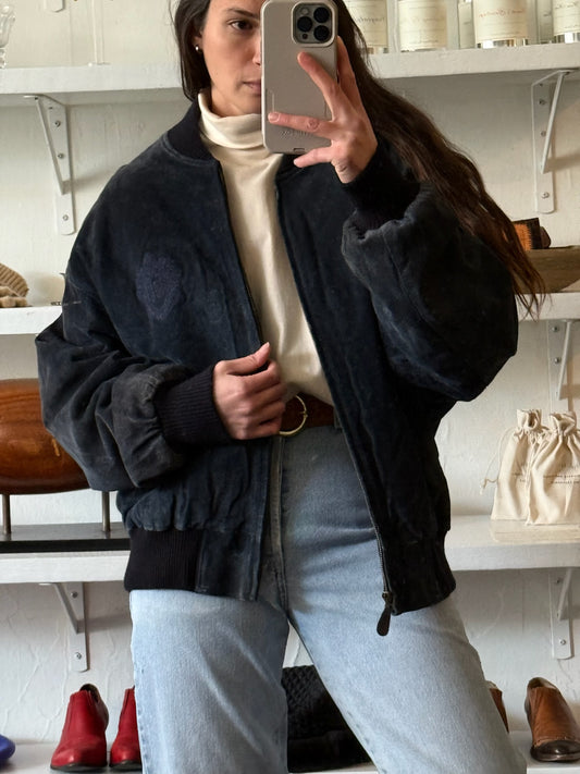 Vintage Charcoal Blue Suede Jacket