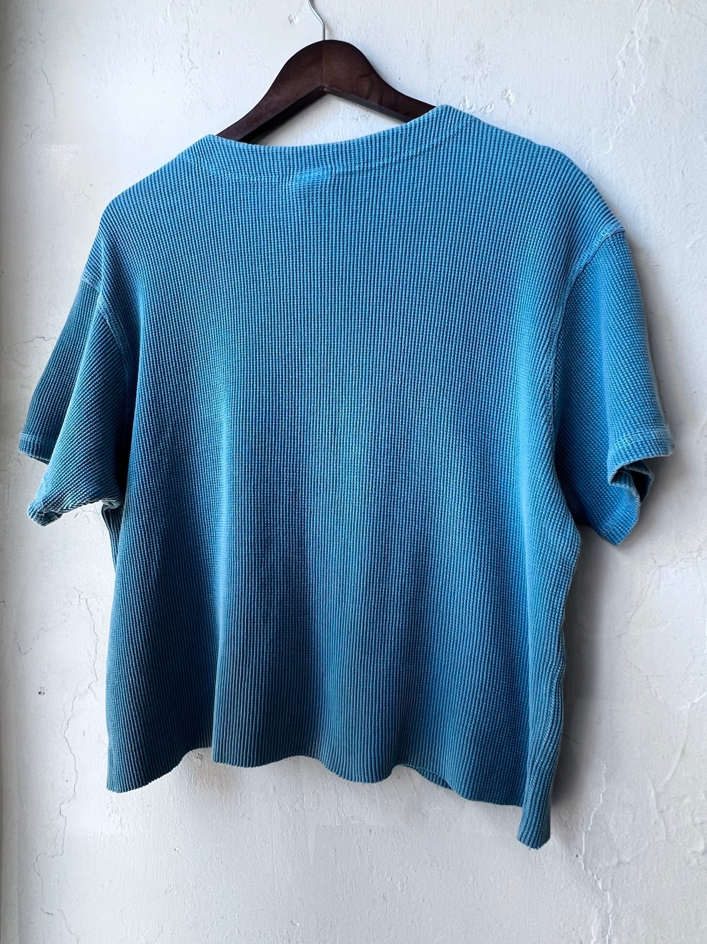 Vintage Aqua Waffle Knit Henley