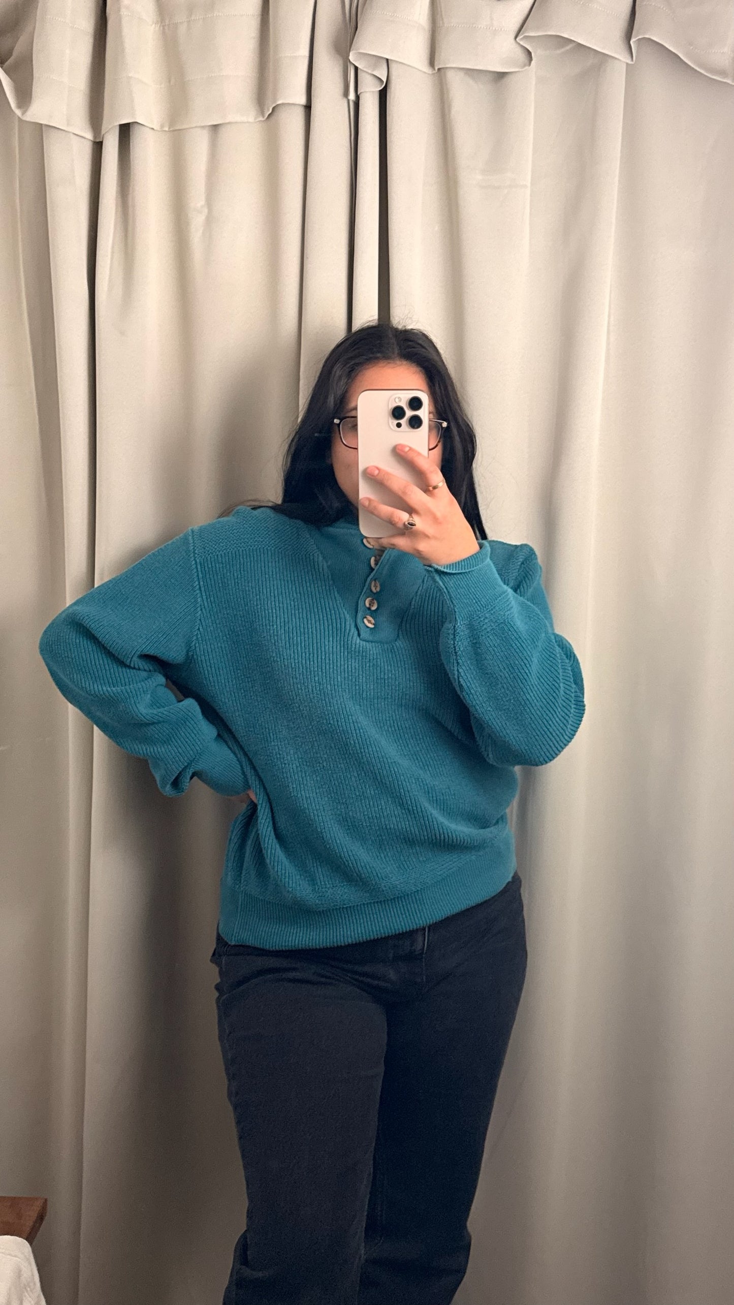 Vintage Seafoam Knit Henley Sweater