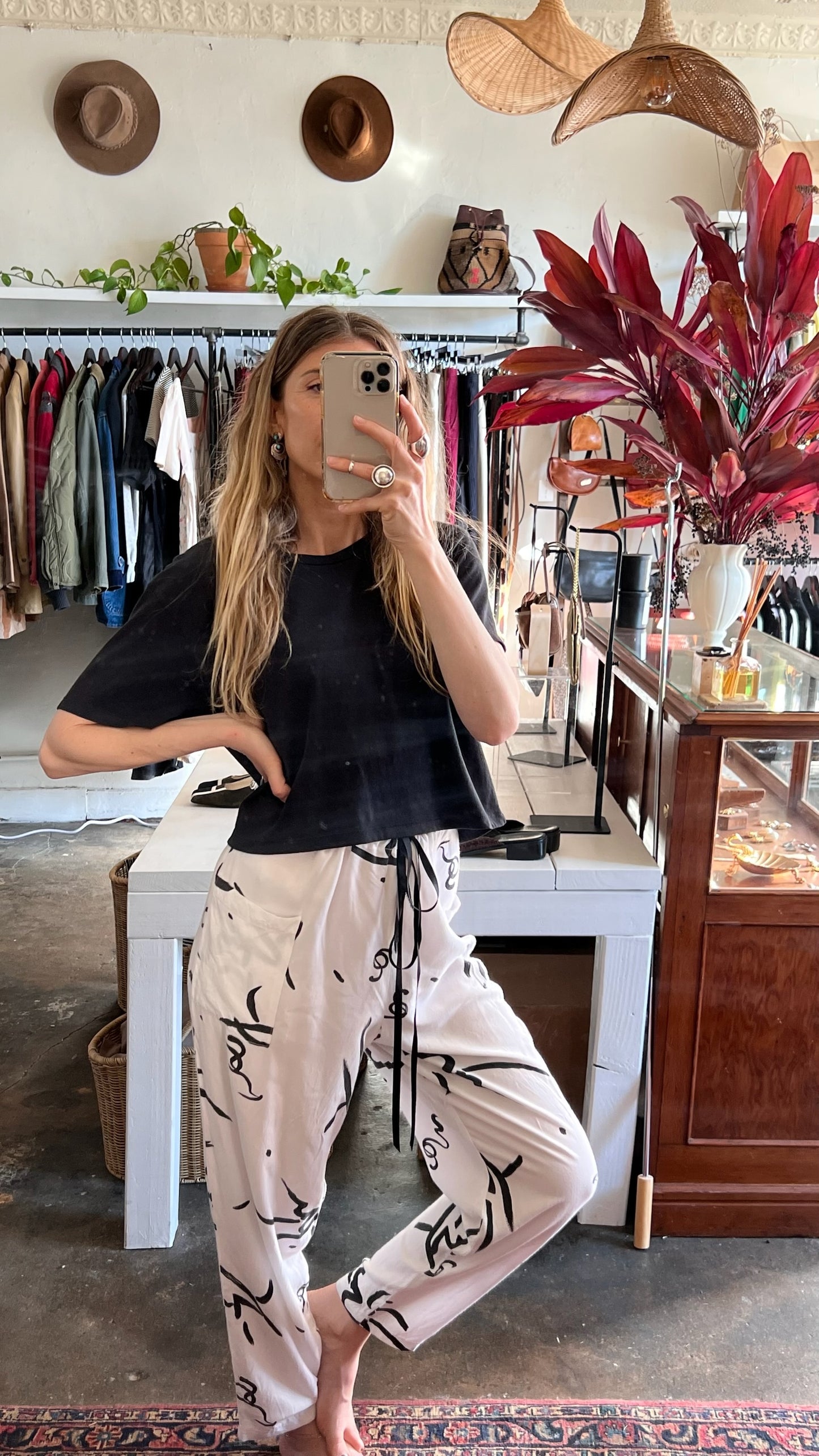 Vintage Geometric Motif Drawstring Pant