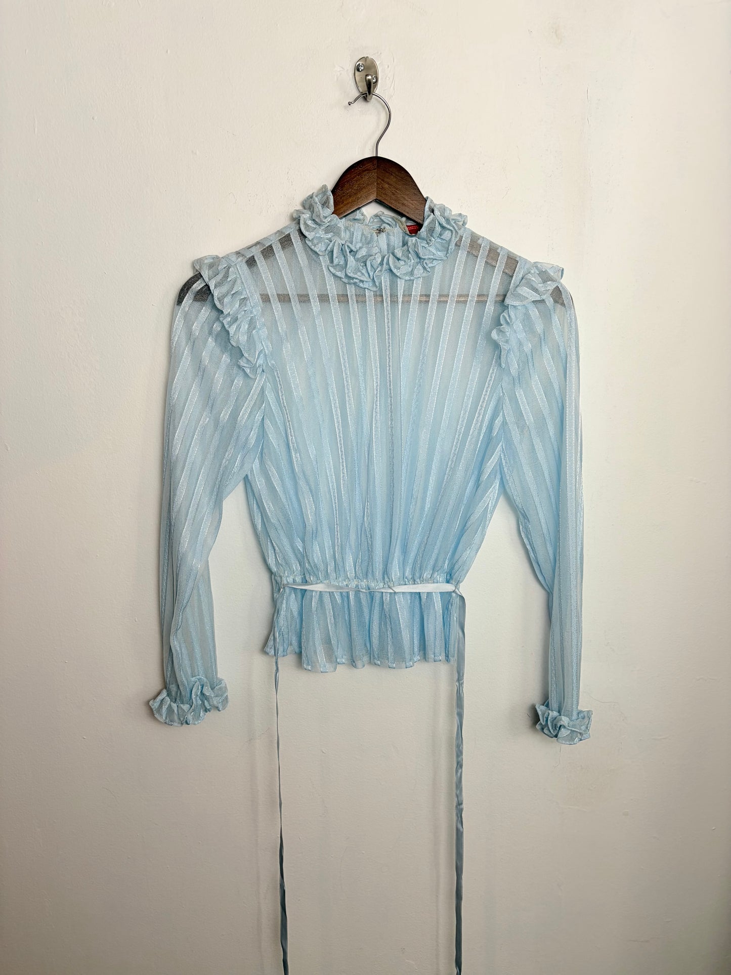 Vintage Sheer Powder Blue Ruffle Top