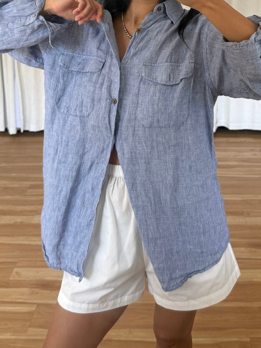 Vintage Gingham Linen Button Down