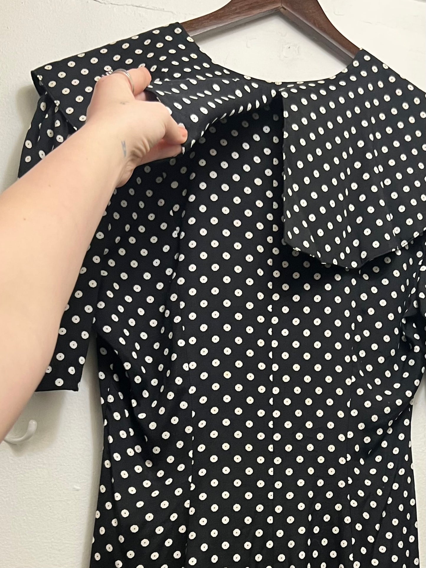 Vintage Ivory and Onyx Polka Dot Dress