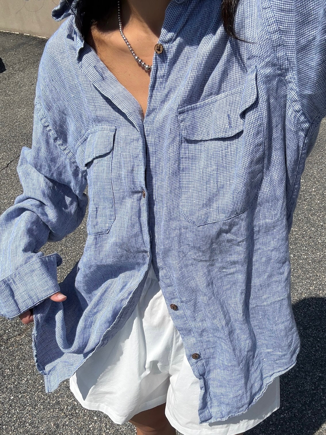 Vintage Gingham Linen Button Down